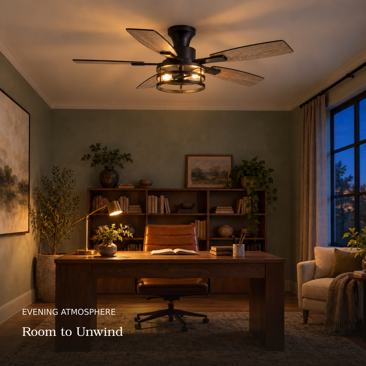Orokin 52-In Flush Mount Farmhouse Caged Ceiling Fan