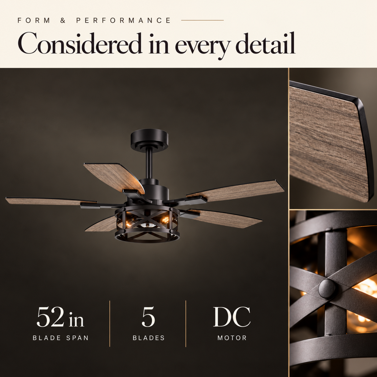Barnwell 52-In Farmhouse Cage Ceiling Fan