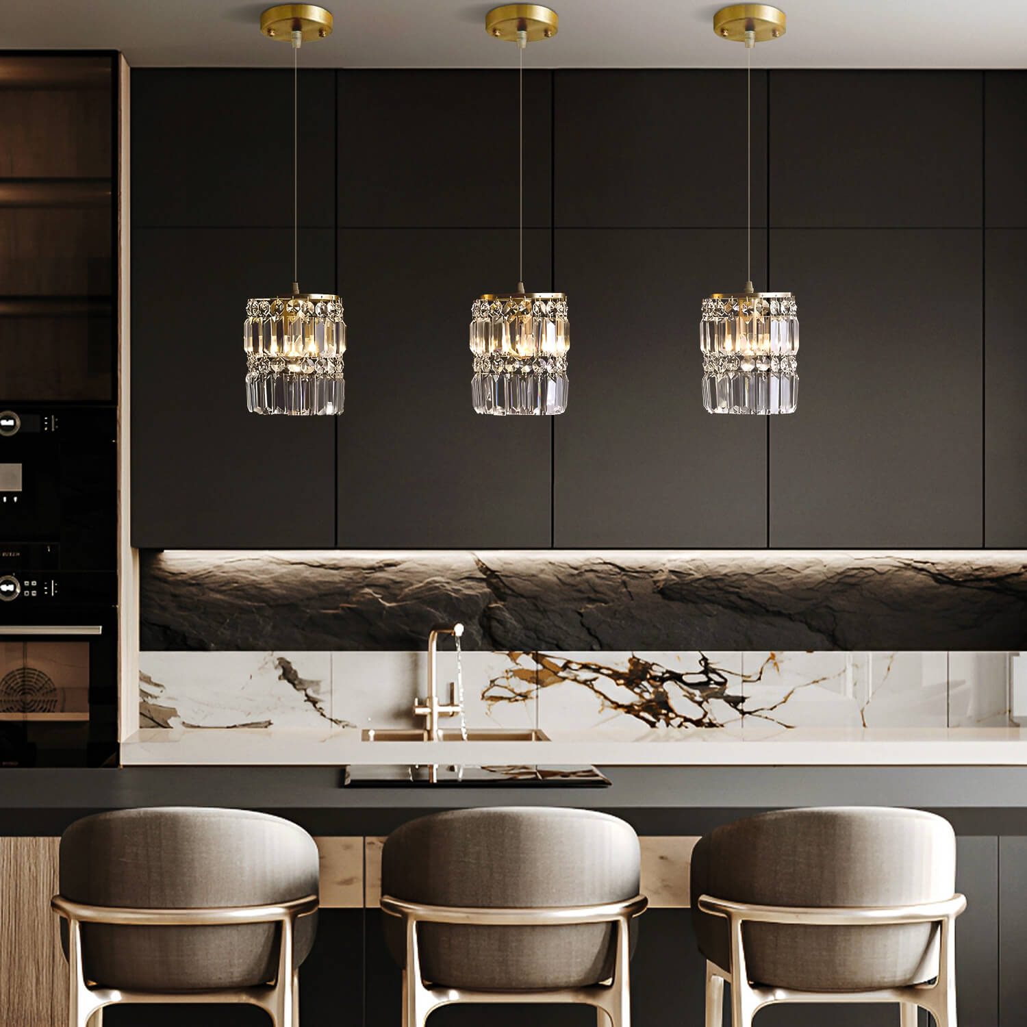 1- Light Gold Crystal Linear Pendant Light-diningroom-2 | Sofary Lighting