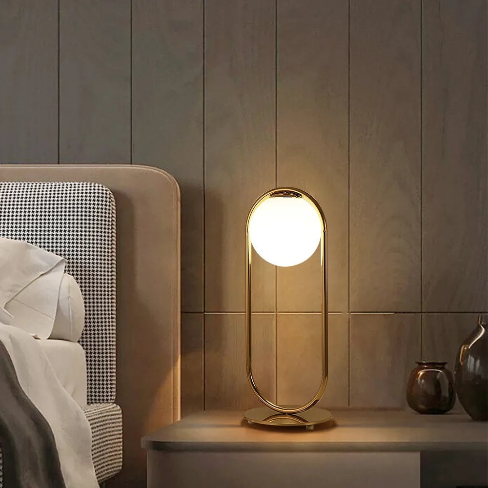 Gold Frame White Glass Globe Table Lamp - Simple design - Bedroom