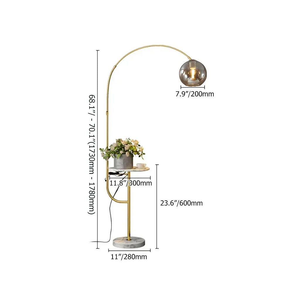 Swivel Dome Shade Floor Lamp With Wireless Charging & USB Port - Size Dimension