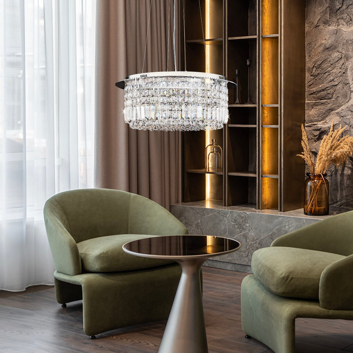 Modern Round Drum Crystal Chandelier for Dining Room | Sofary Lighting