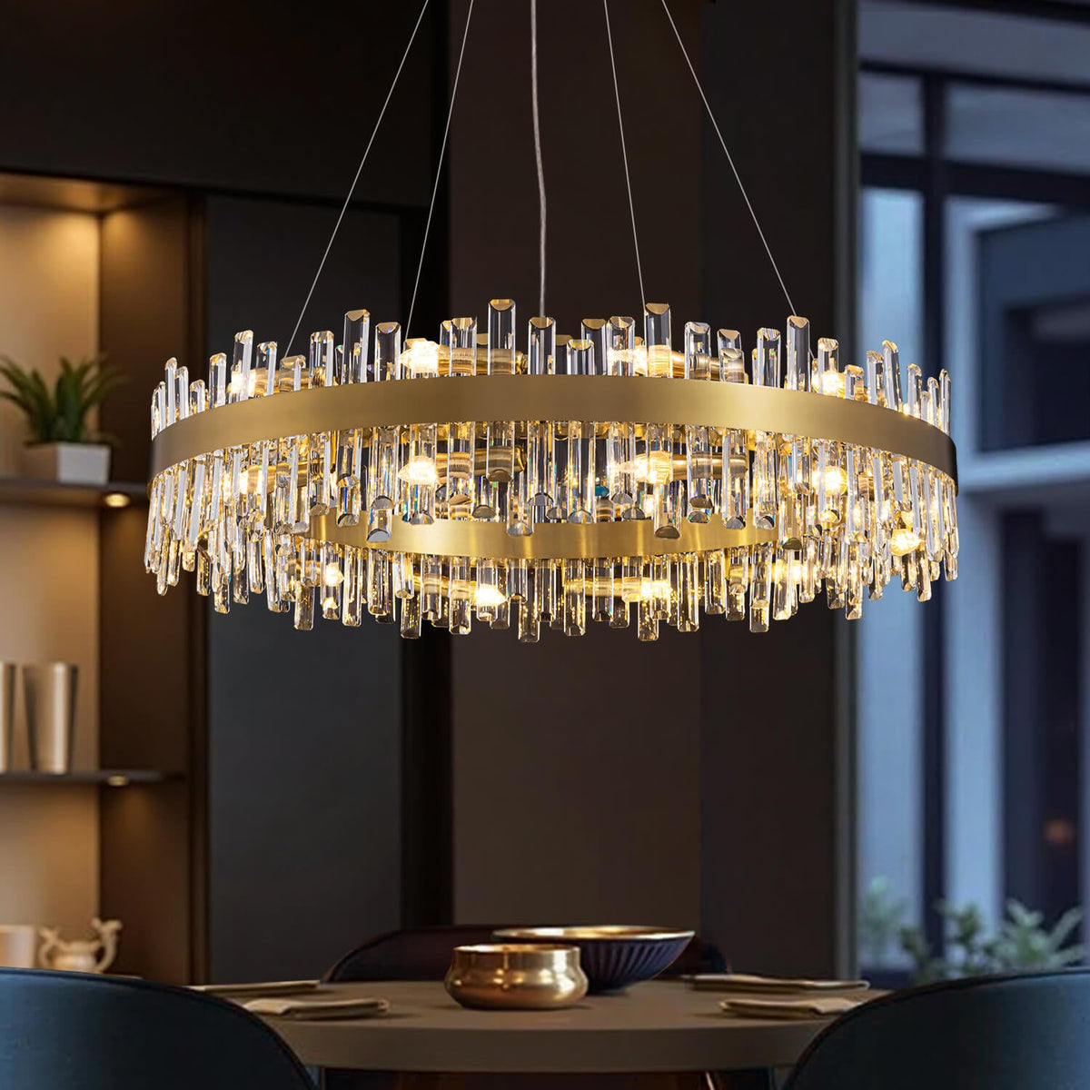 Aurum Modern Luxury Gold Brass Crystal Round Chandelier for Dining Room ...