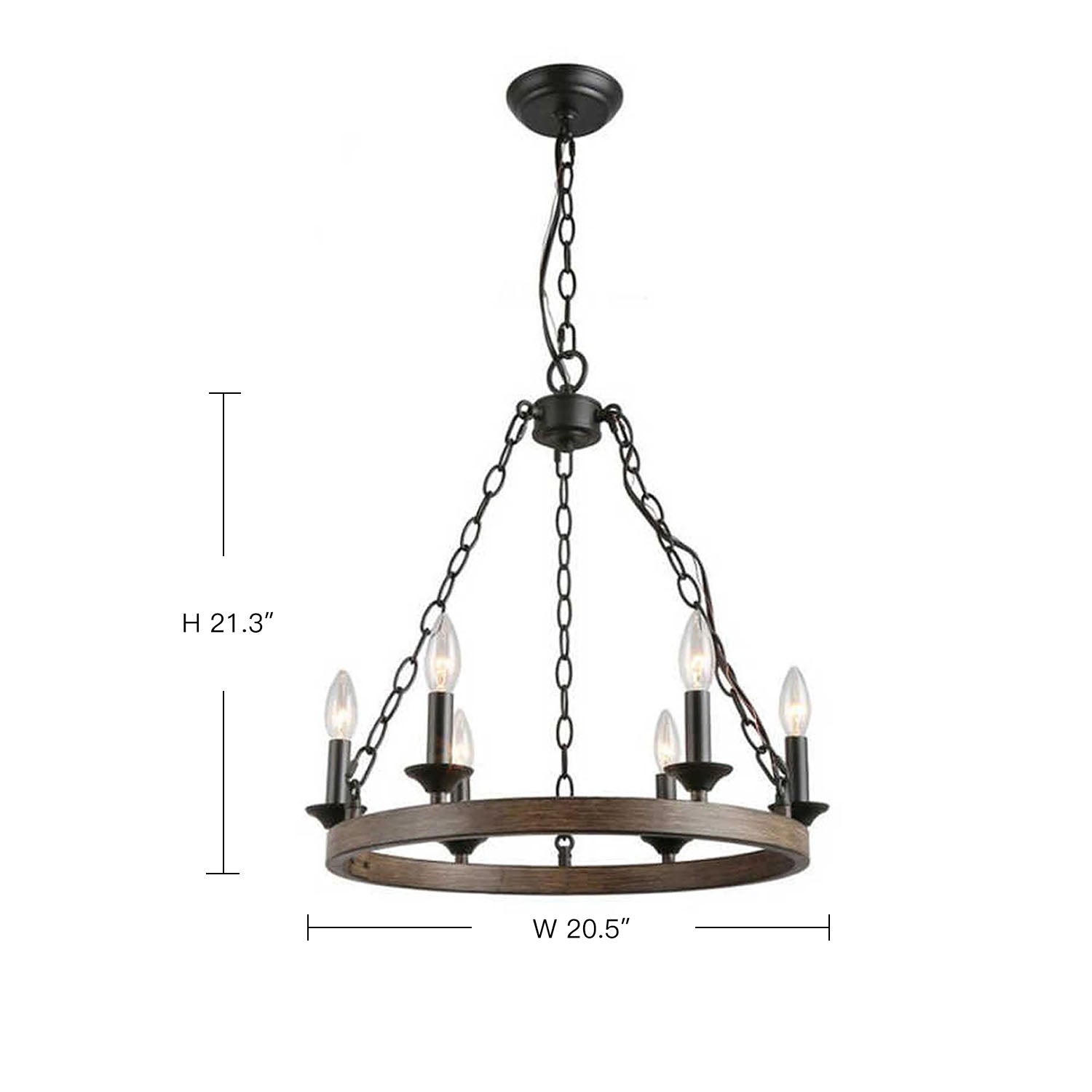 Candle Style Wagon Wheel Chandelier - White Background - Rustic Design | Sofary