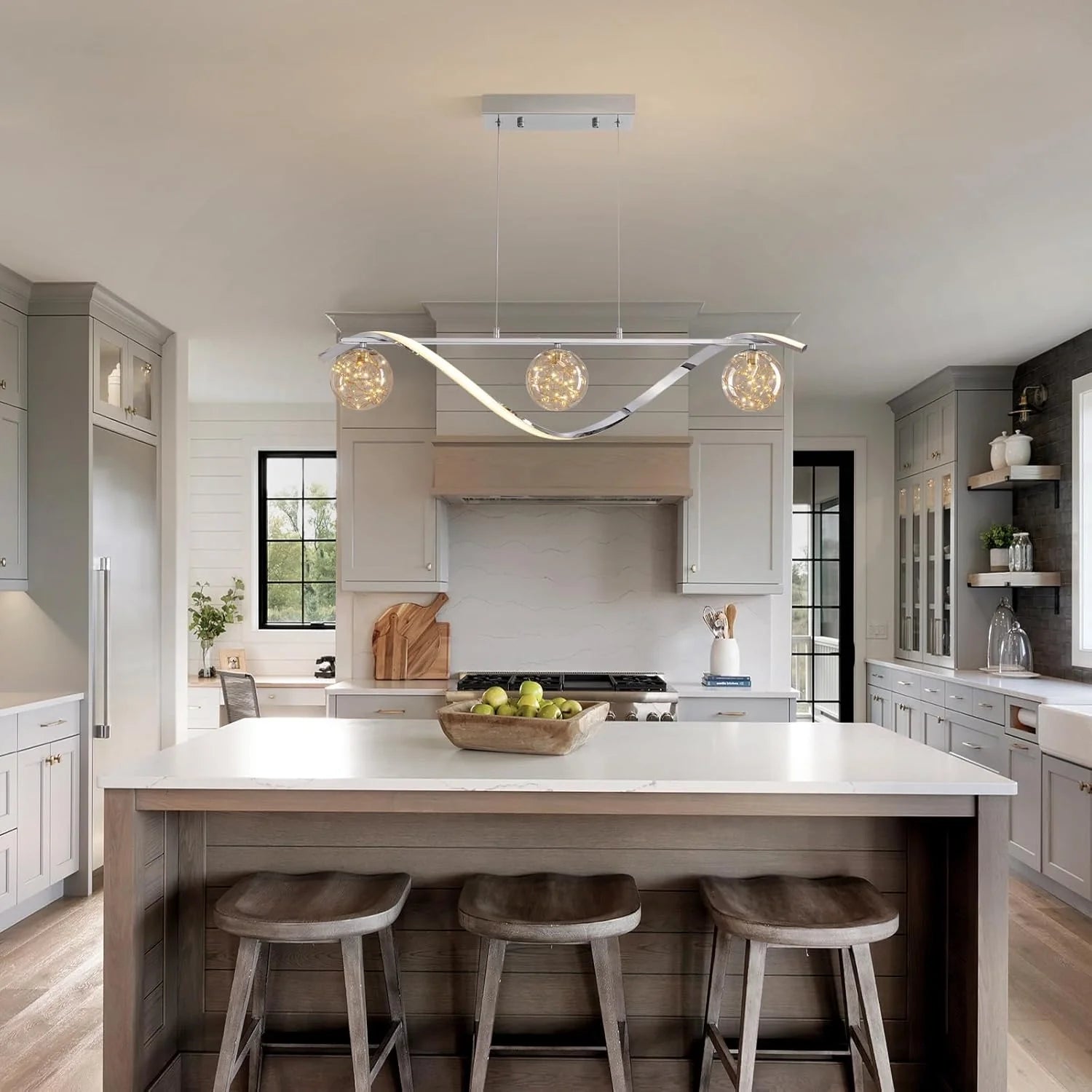 Chrome Linear LED Pendant with Glass Globe Shade - Sofary Lighting