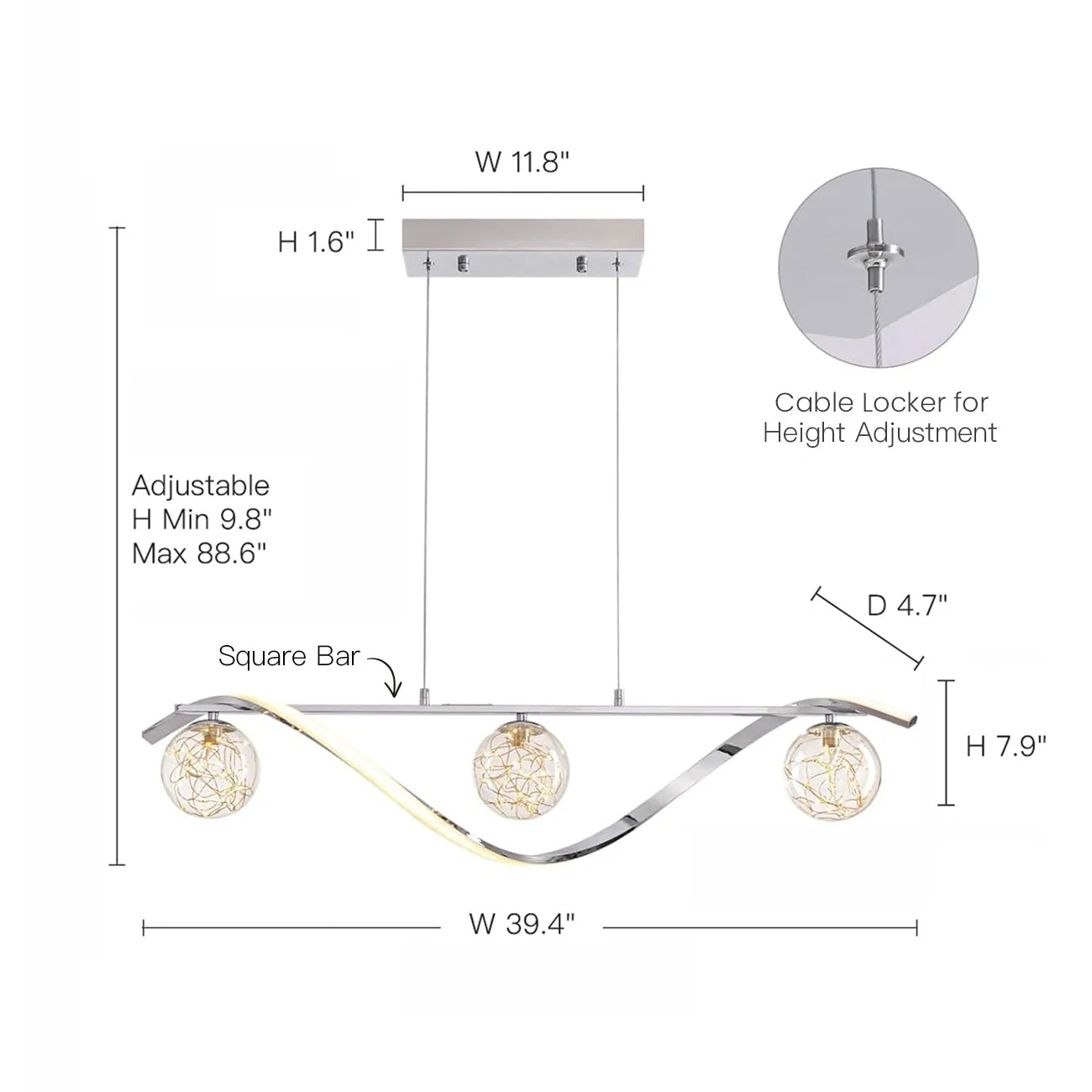Gold & Chrome Linear LED Pendant with Glass Globe Shade