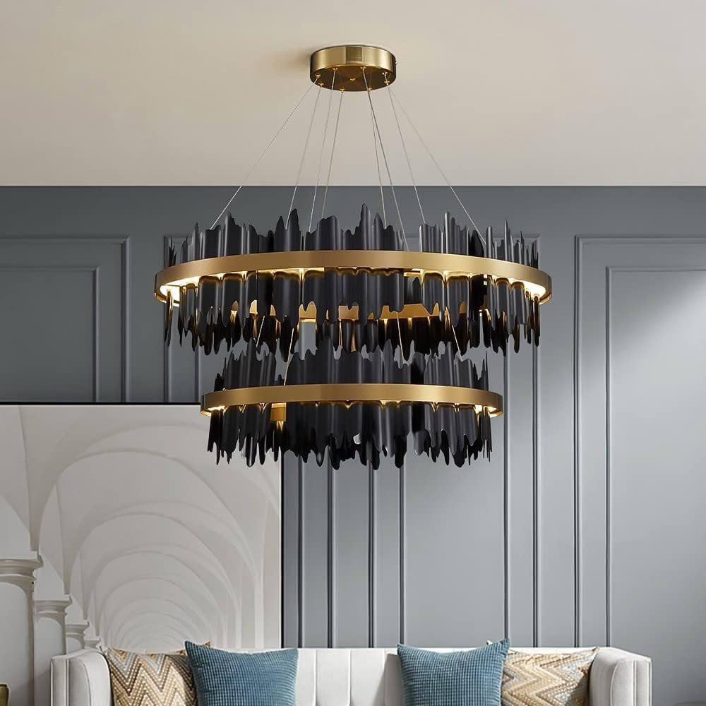 Iceberg-Round-Modern-Gold-Black-Chandelier-Siljoy Lighting