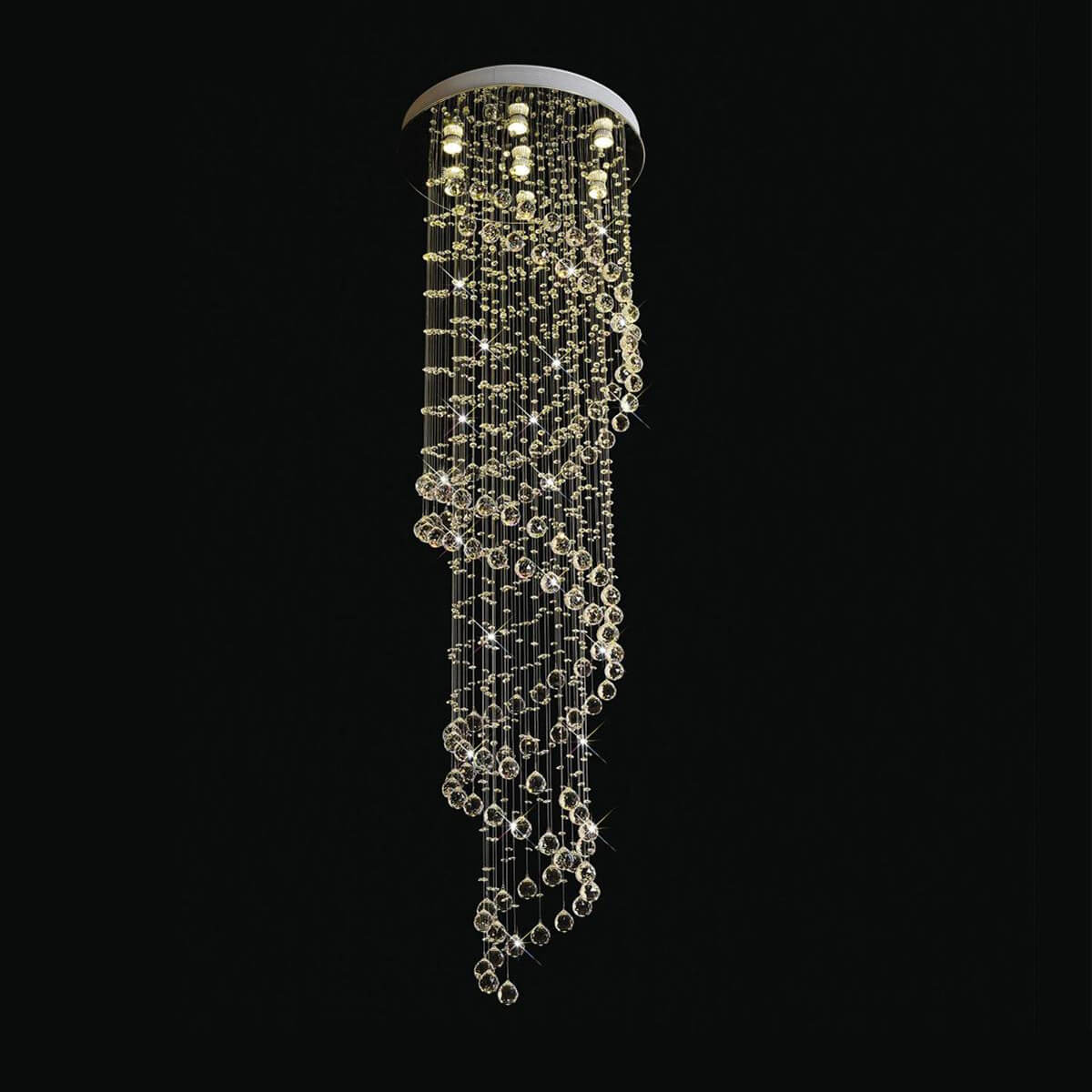 Modern-Spiral-Raindrop-Chandelier-front-view-black | Siljoy