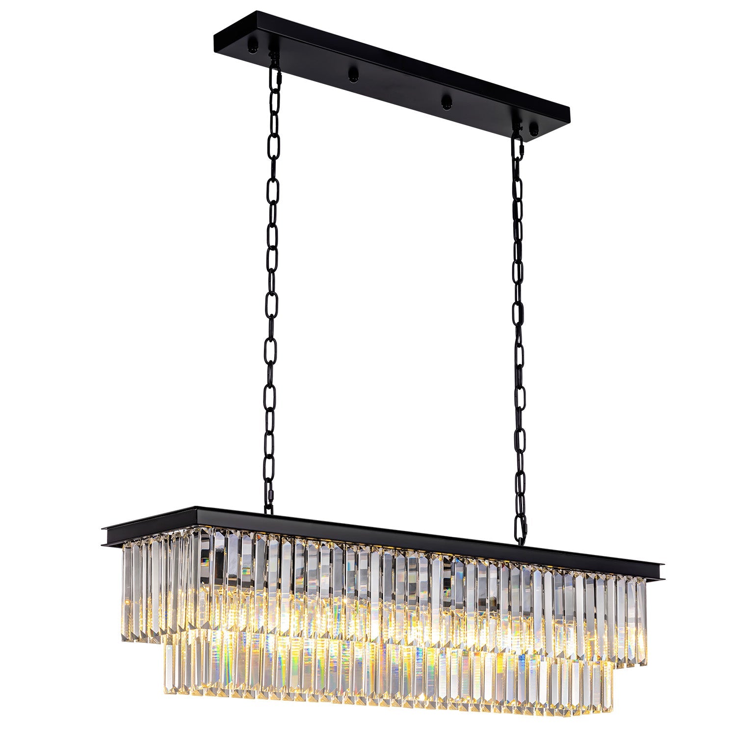 Modern Glam Black Metal Crystal Rectangular Chandelier for Dining Room and Kitchen Island | Siljoy Lighting-ch028-20250623-13