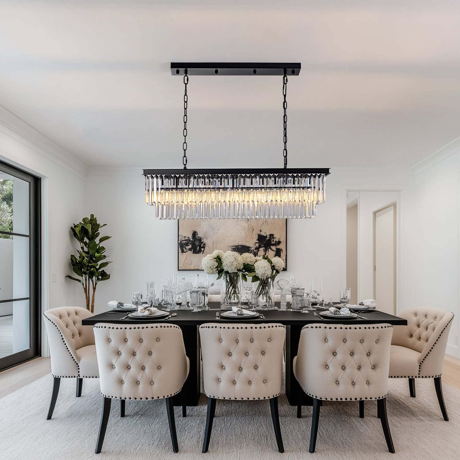 Modern Glam Black Metal Crystal Rectangular Chandelier for Dining Room and Kitchen Island | Sofary Lighting-ch028-20250623-5