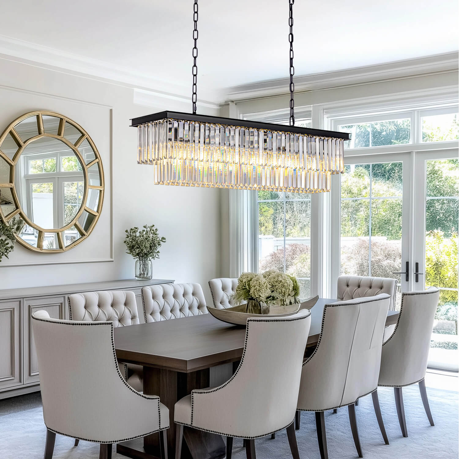 Modern Glam Black Metal Crystal Rectangular Chandelier for Dining Room and Kitchen Island | Sofary Lighting-ch028-20250623-2