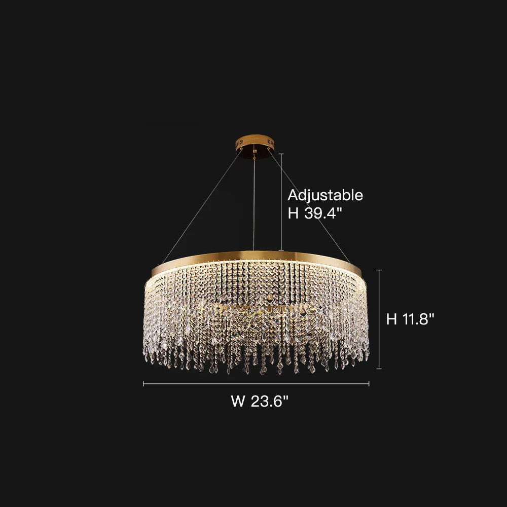 Luxurious K9 Crystal Gold Ring Chandelier LED Dimmable Ceiling Lighting Dimension Chart- Siljoy Light