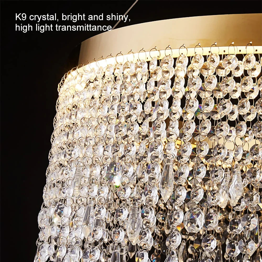 Luxurious K9 Crystal Gold Ring Chandelier LED Dimmable Ceiling Lighting Details- Siljoy Light