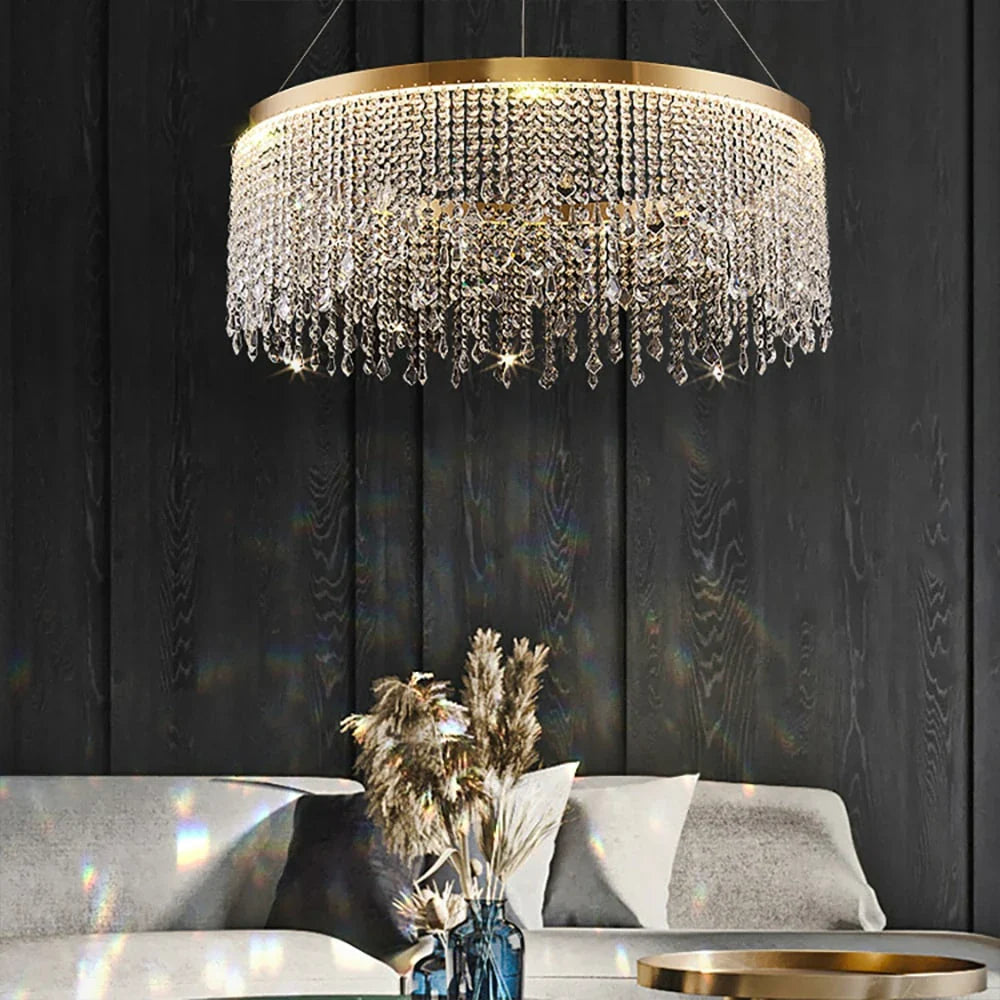 Luxurious K9 Crystal Gold Ring Chandelier LED Dimmable Ceiling Lighting Main Graph- Siljoy Light