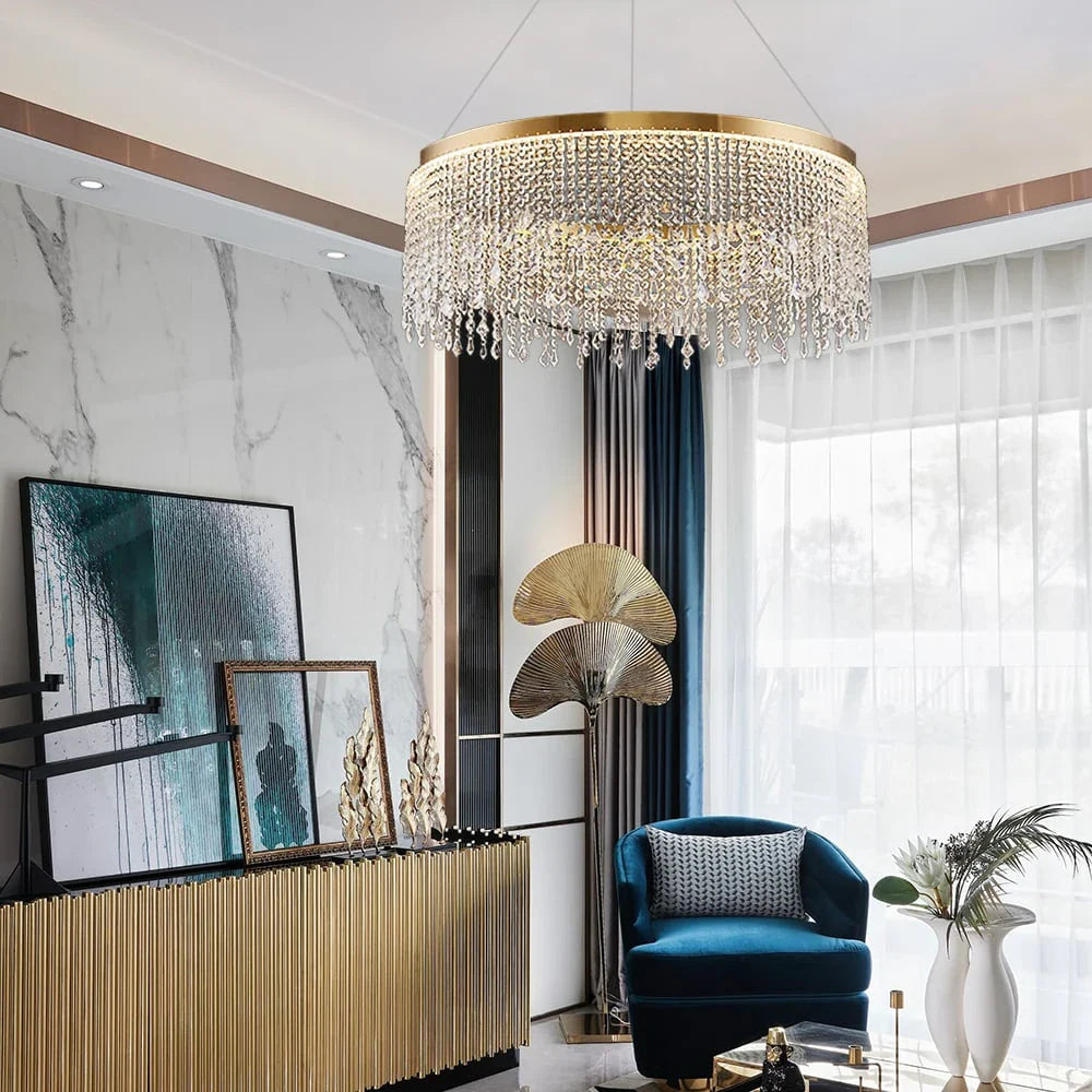 Luxurious K9 Crystal Gold Ring Chandelier LED Dimmable Ceiling Lighting Main Graph- Siljoy Light