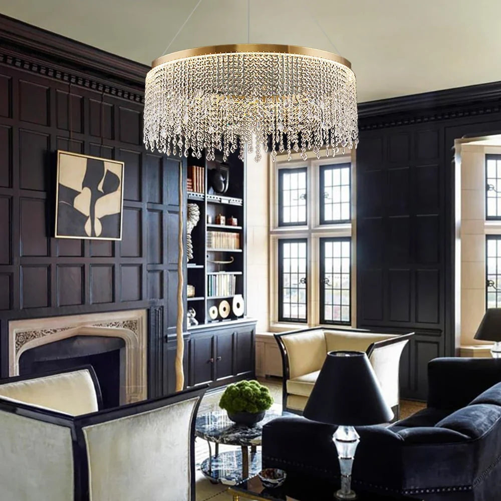 Luxurious K9 Crystal Gold Ring Chandelier LED Dimmable Ceiling Lighting Main Graph- Siljoy Light
