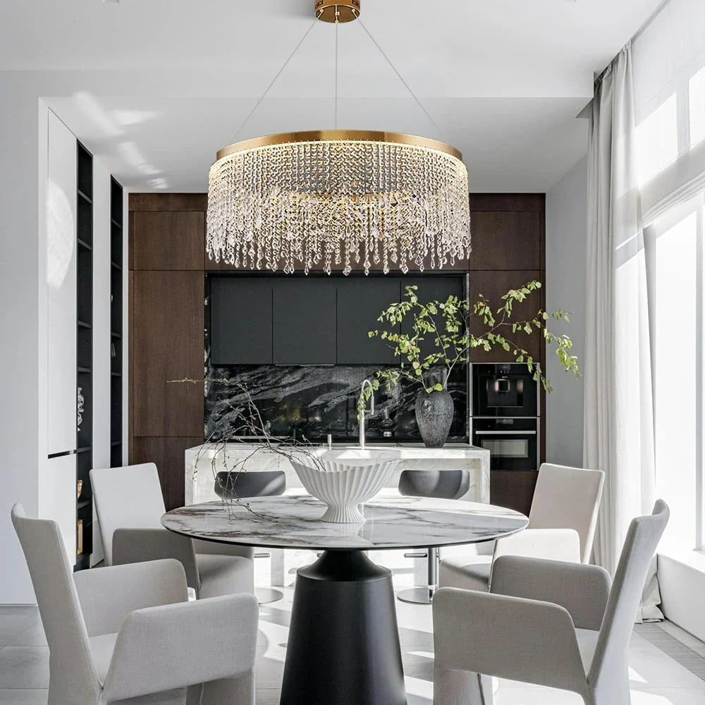 Luxurious K9 Crystal Gold Ring Chandelier LED Dimmable Ceiling Lighting Main Graph- Siljoy Light