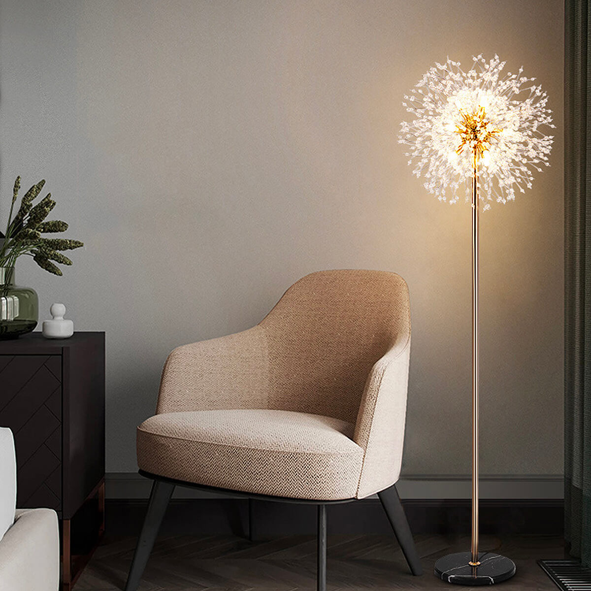 Sputnik-Sphere-Dandelion-Floor-lamp-sofa | Siljoy