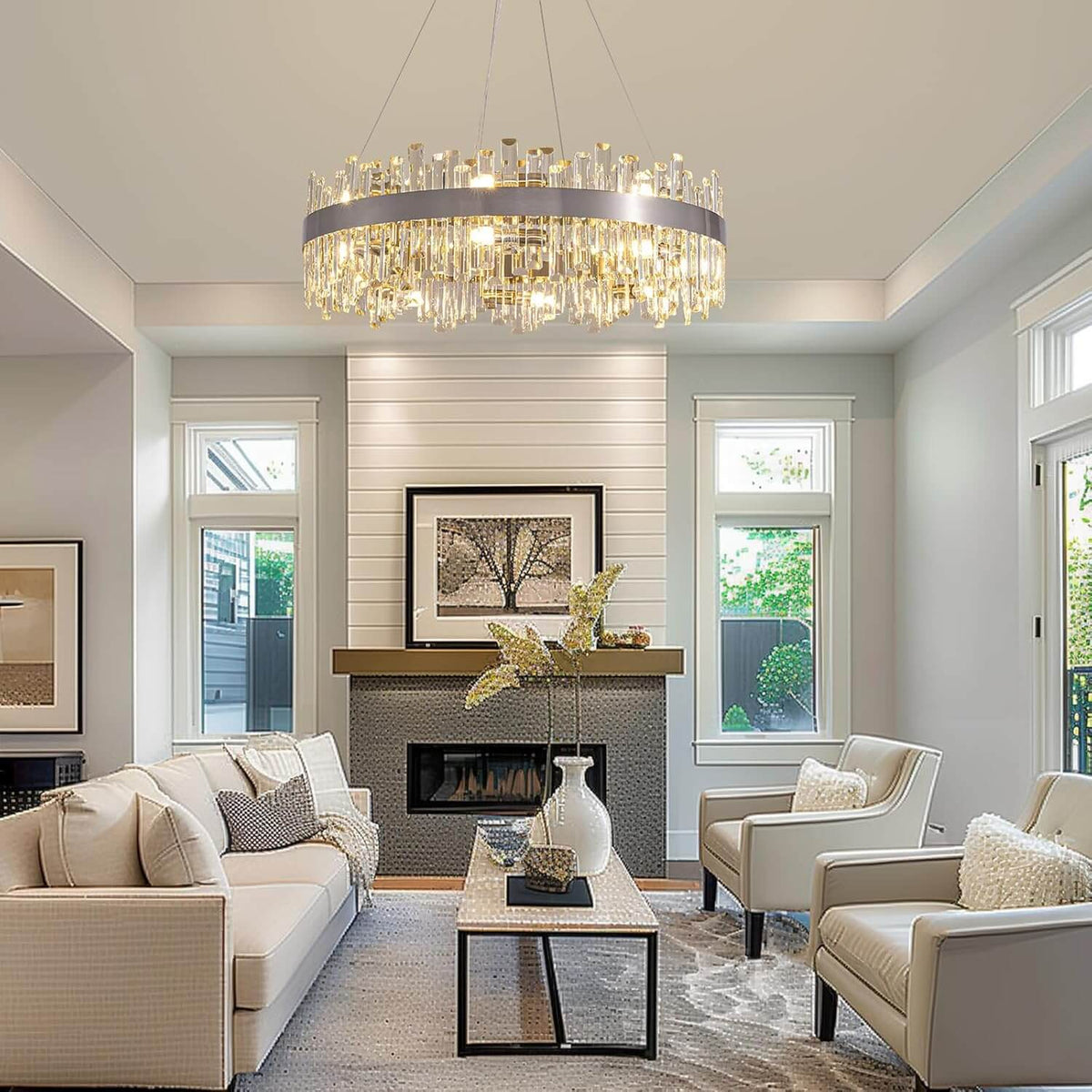 Aurum Elegance Luxury Chrome Brass Crystal Round Chandelier for Dining ...