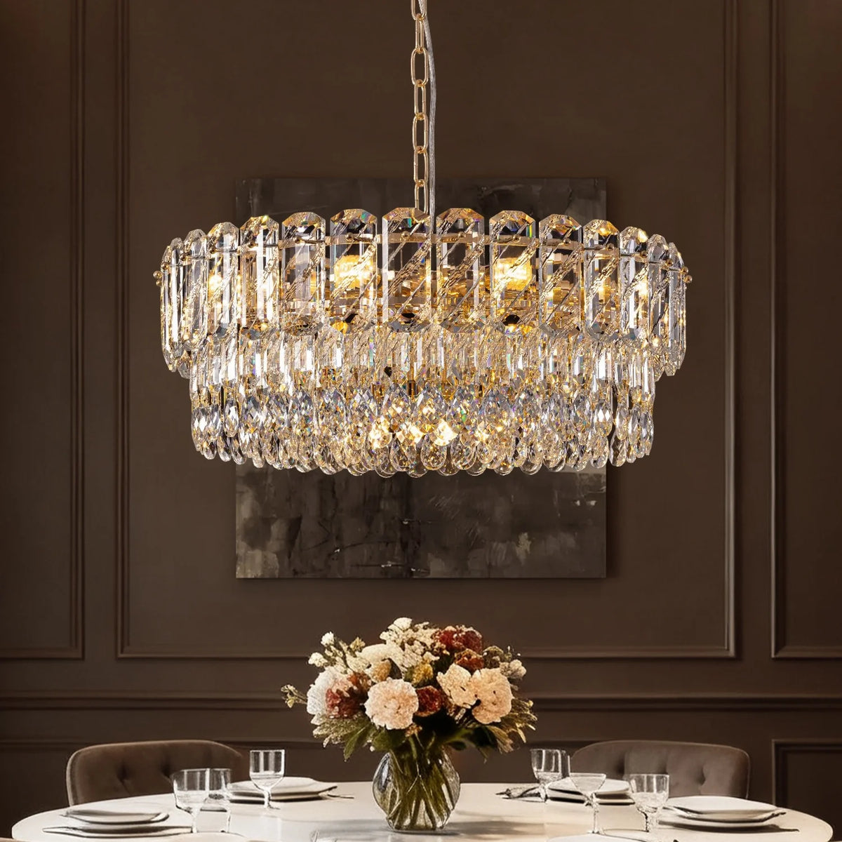 Elara Gold Crystal Round Chandelier – Luxury Lighting Statement for ...