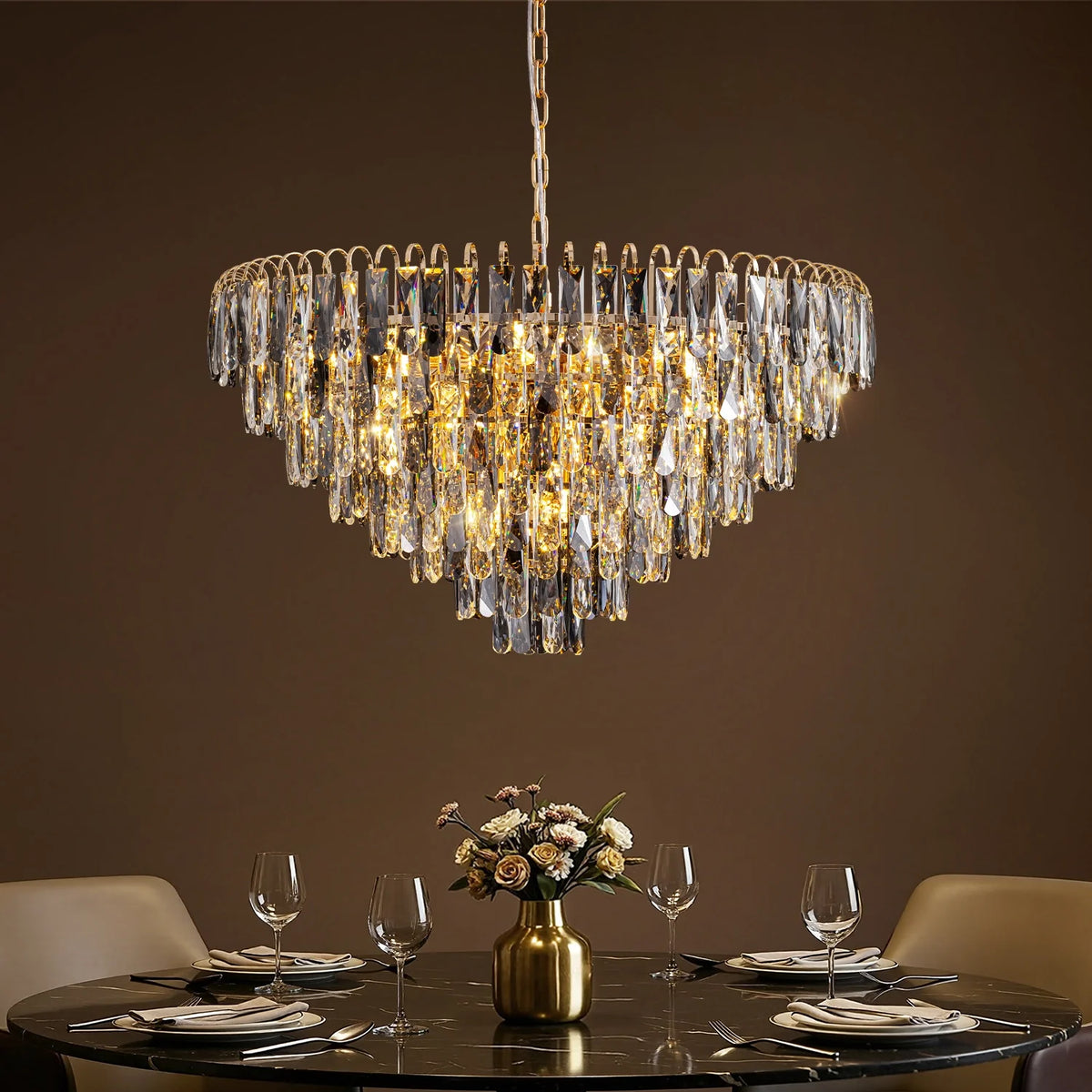 Tiered Crystal Chandelier – Brushed Gold Modern Luxury Lighting for ...