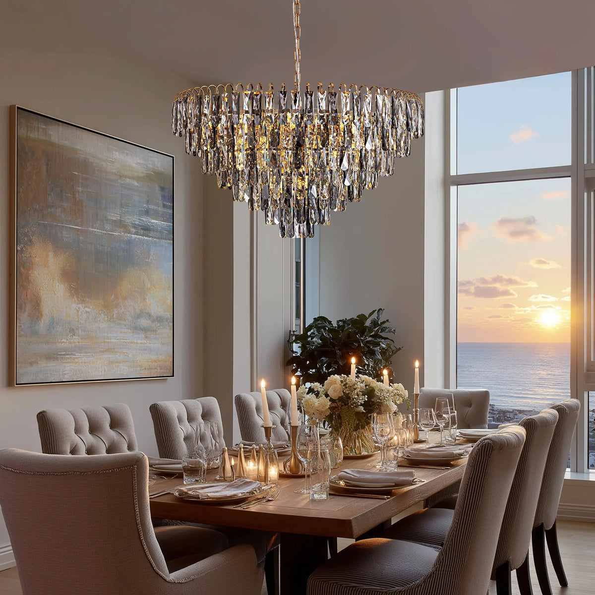 Tiered Crystal Chandelier – Brushed Gold Modern Luxury Lighting for ...