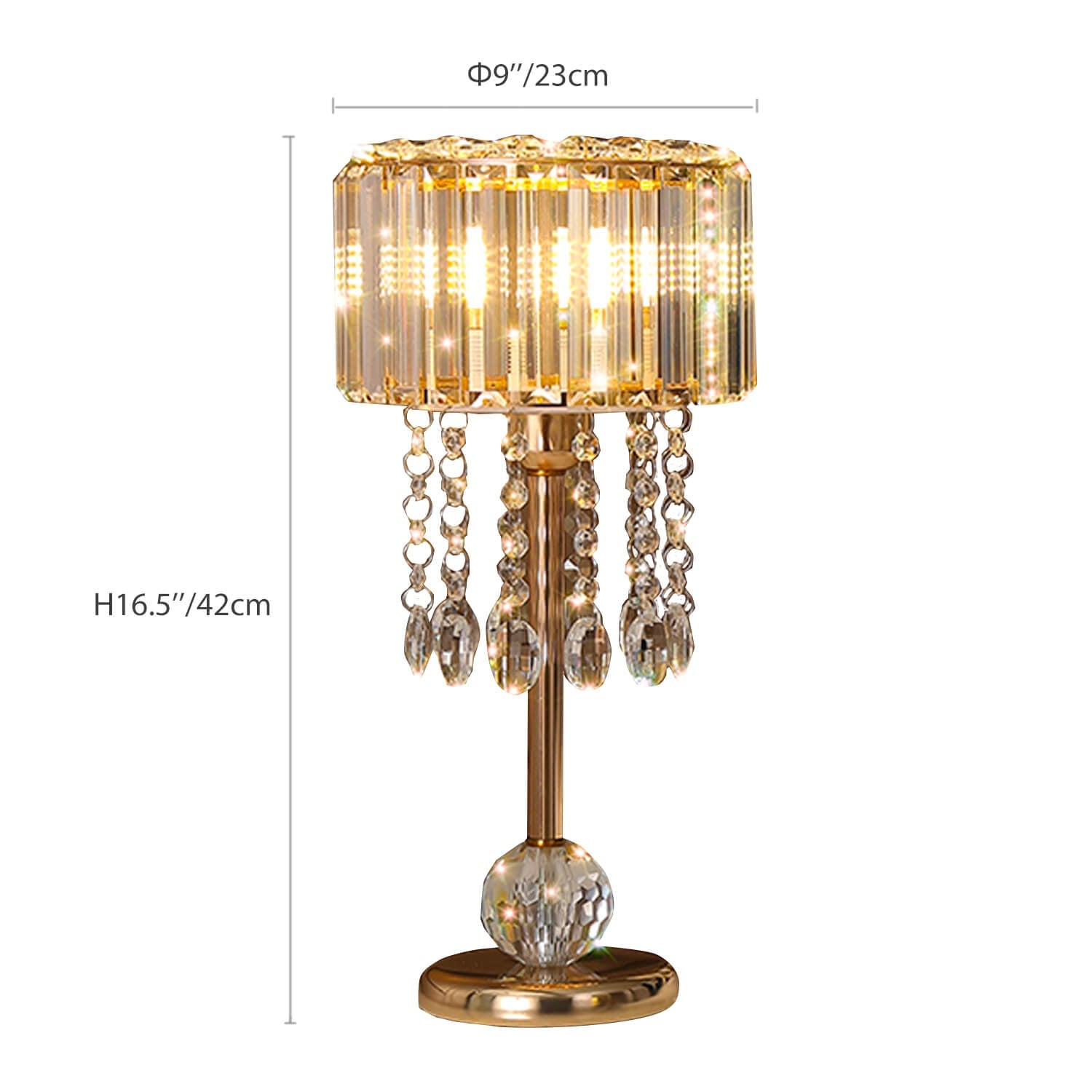 Luxury Gold Finish Lamp with Sparkling Crystal Details -size|Siljoy