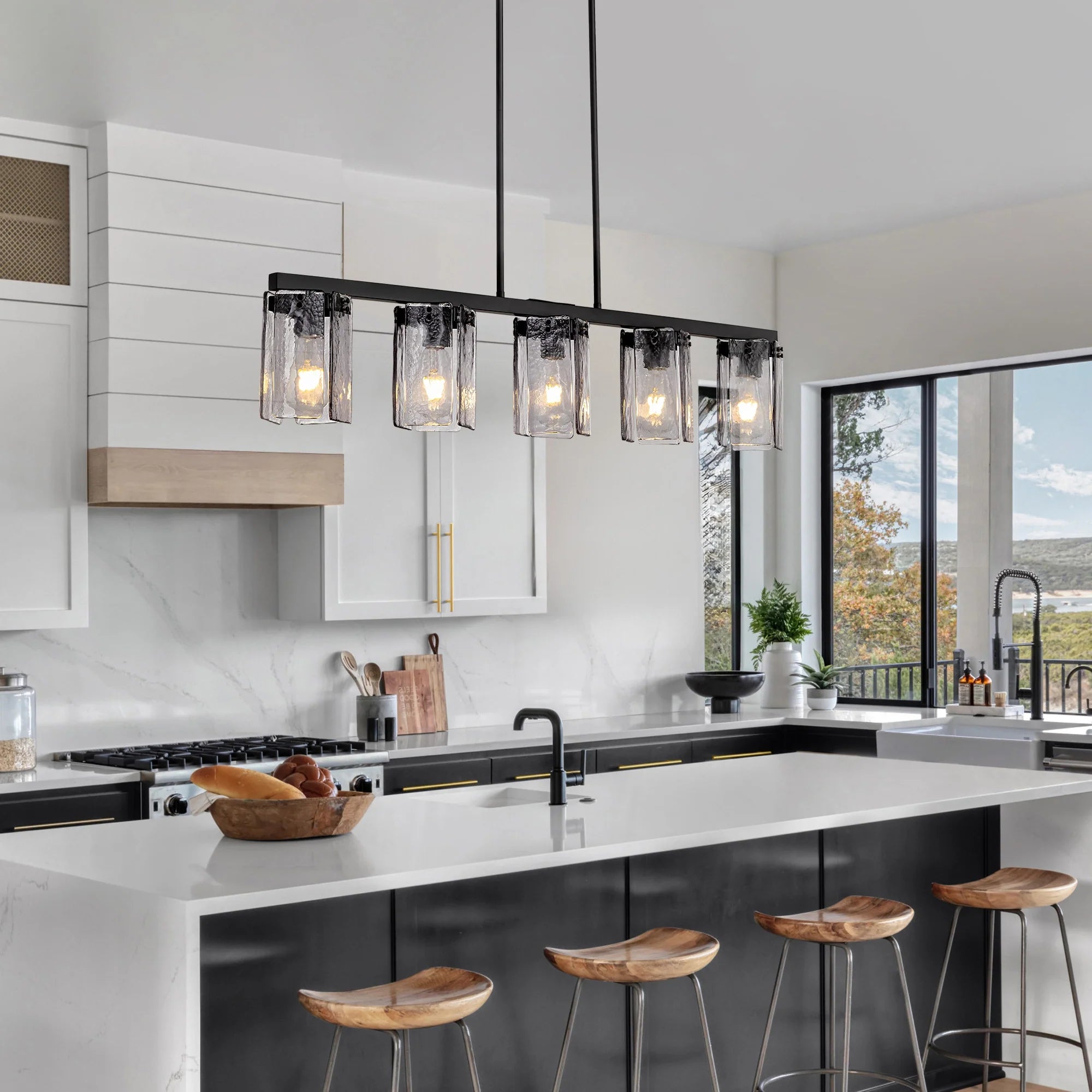 minimalist-smoked-glass-linear-chandelier-over-kitchen-island-sofary-lighting