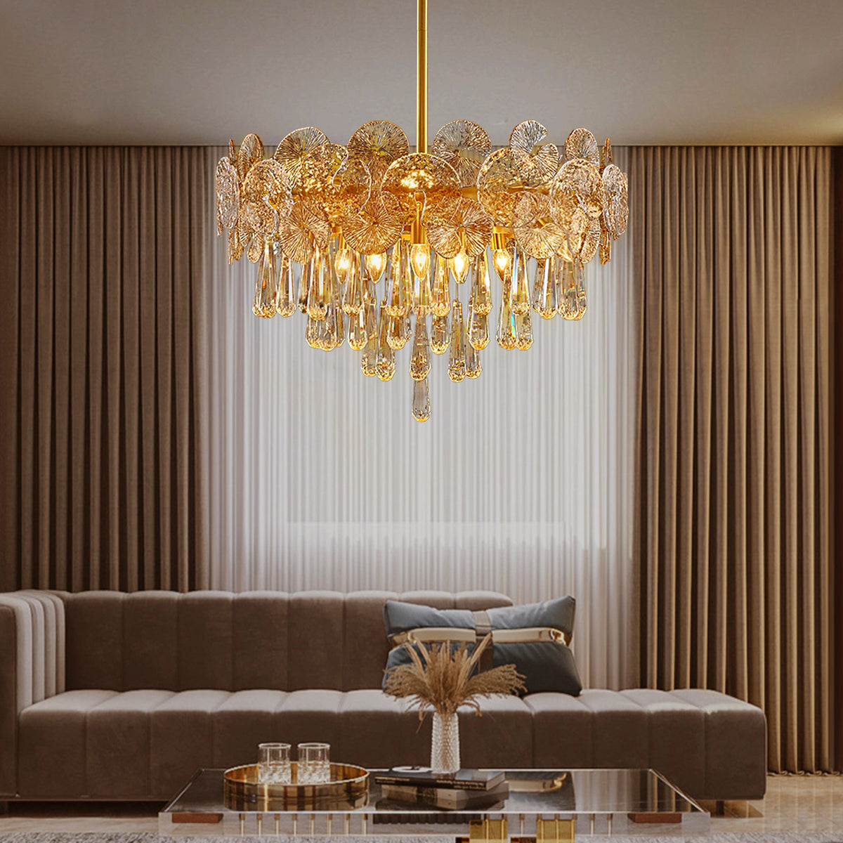 Modern Luxury Gold Glass Chandelier for Living Room |Sofary