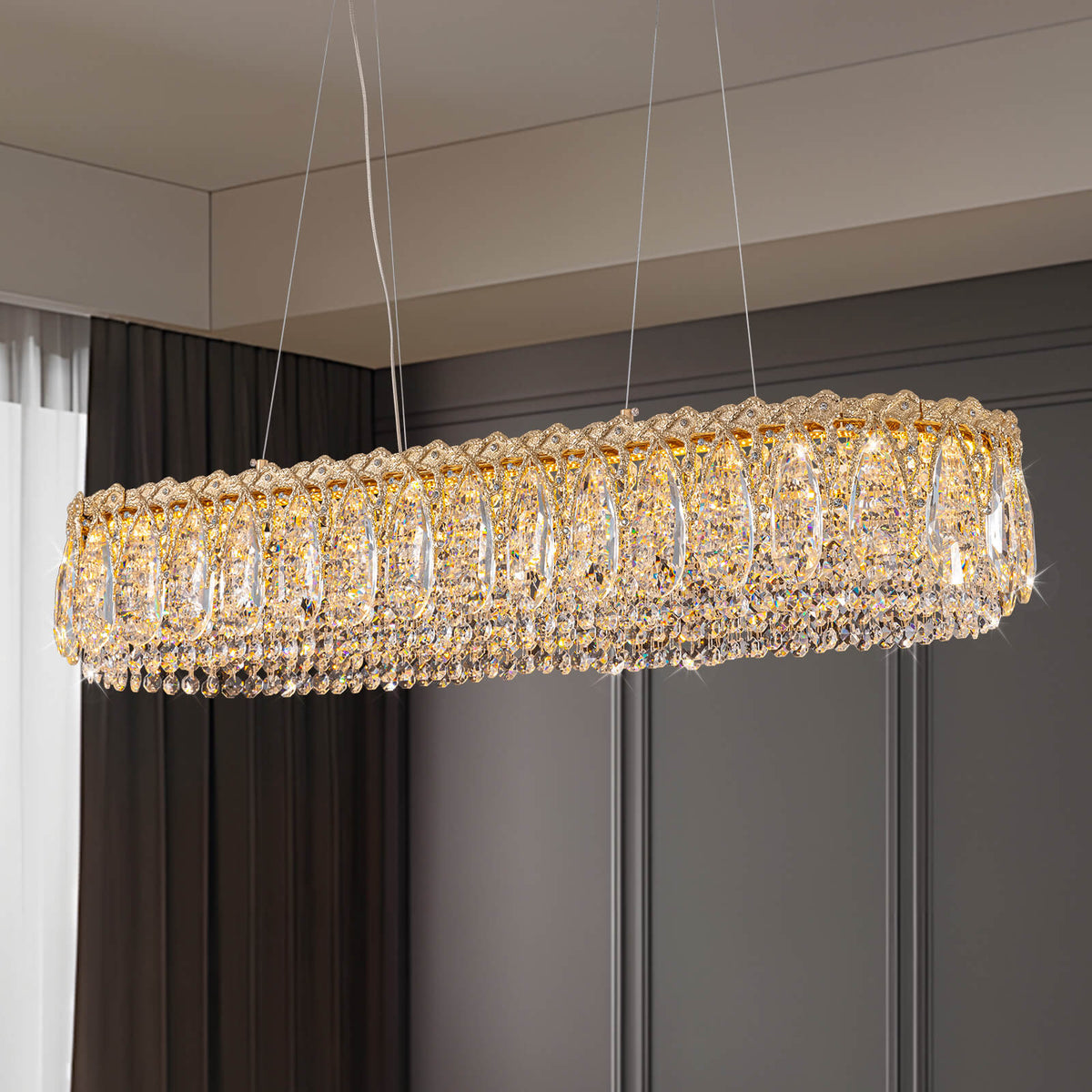 Regalia Luxury Modern Gold Brass Crystal Rectangular Chandelier for ...
