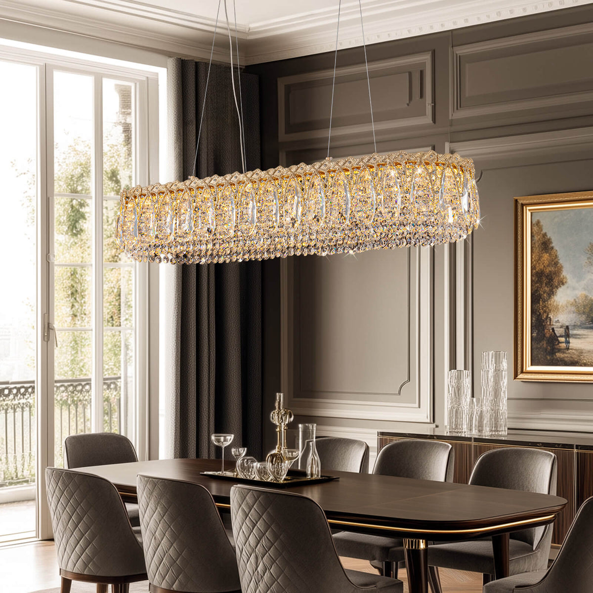 Regalia Luxury Modern Gold Brass Crystal Rectangular Chandelier for ...
