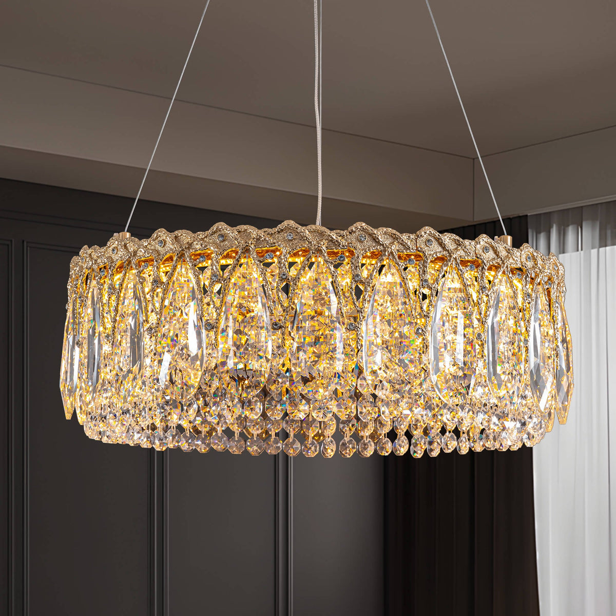Regalia Luxury Modern Gold Brass Crystal Round Chandelier for Dining ...