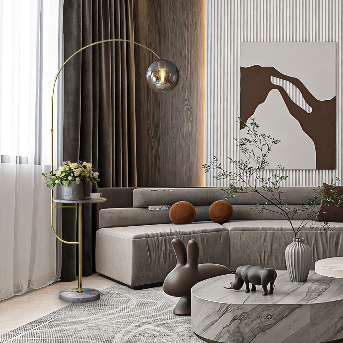 Swivel Dome Shade Golden Floor Lamp with Marble Table -Livingroom |Siljoy