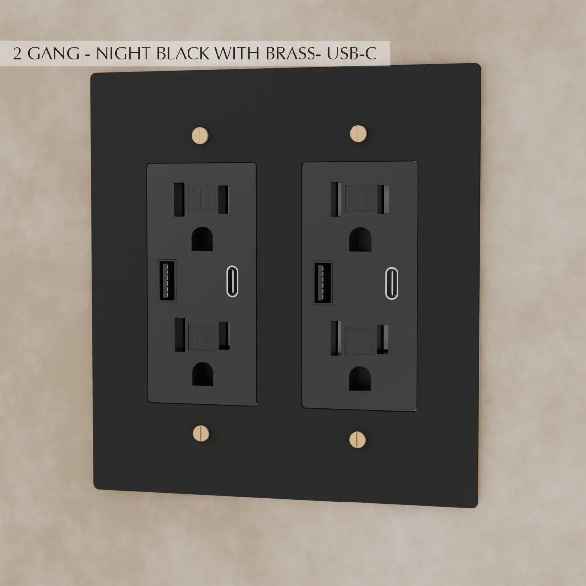 the-brass-outlet-night-black-with-brass-usb-2-gang | Sofary Lighting