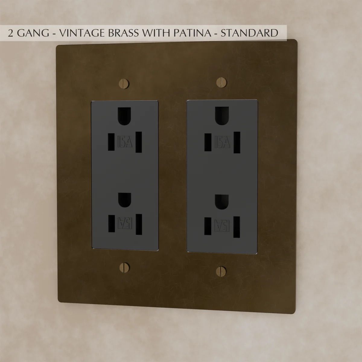 the-brass-outlet-vintage-brass-with-patina-standard-2-gang | Sofary Lighting