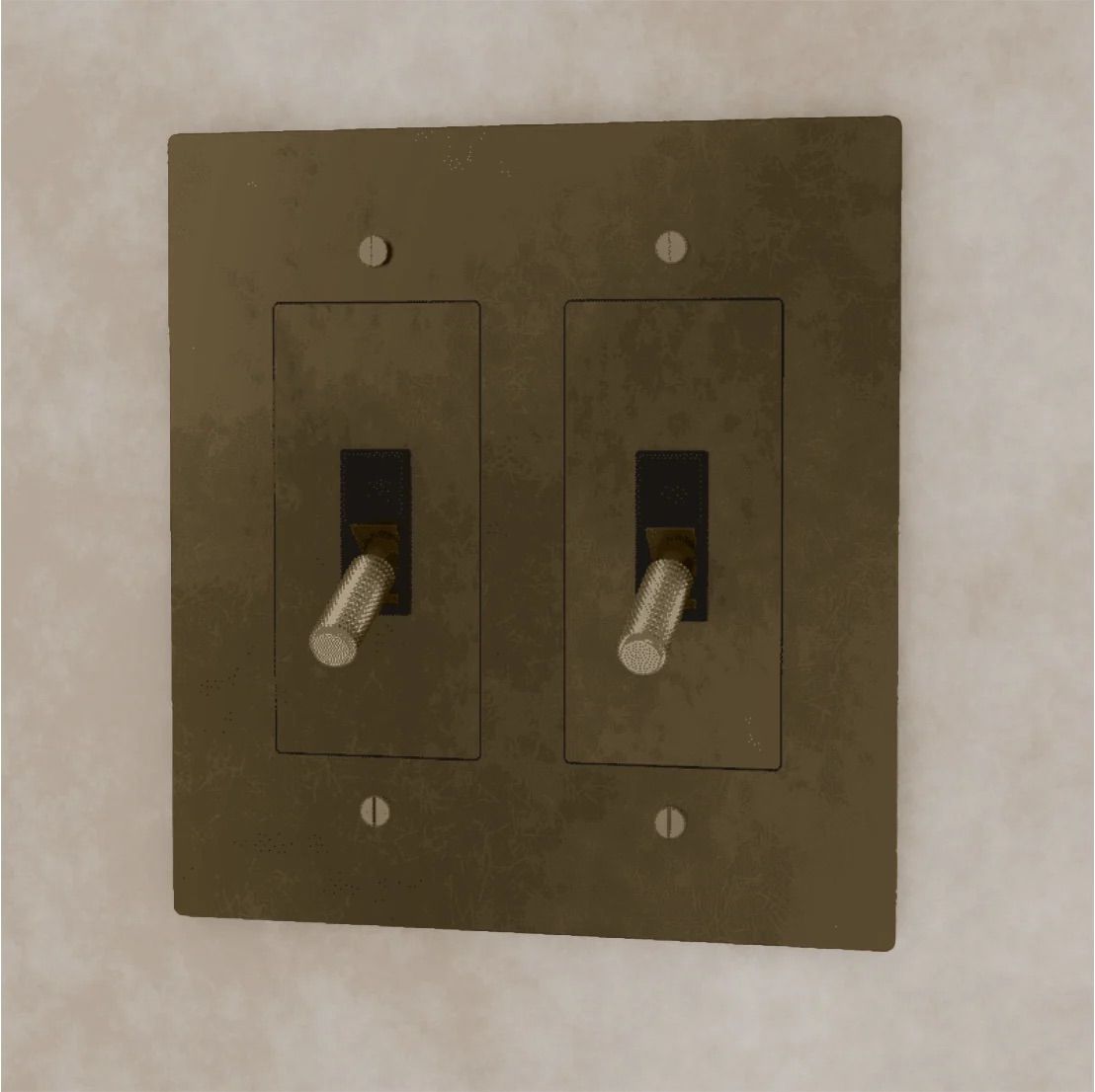 the-brass-toggle-switch-vintage-brass-with-patina-2-gang | Sofary Lighting
