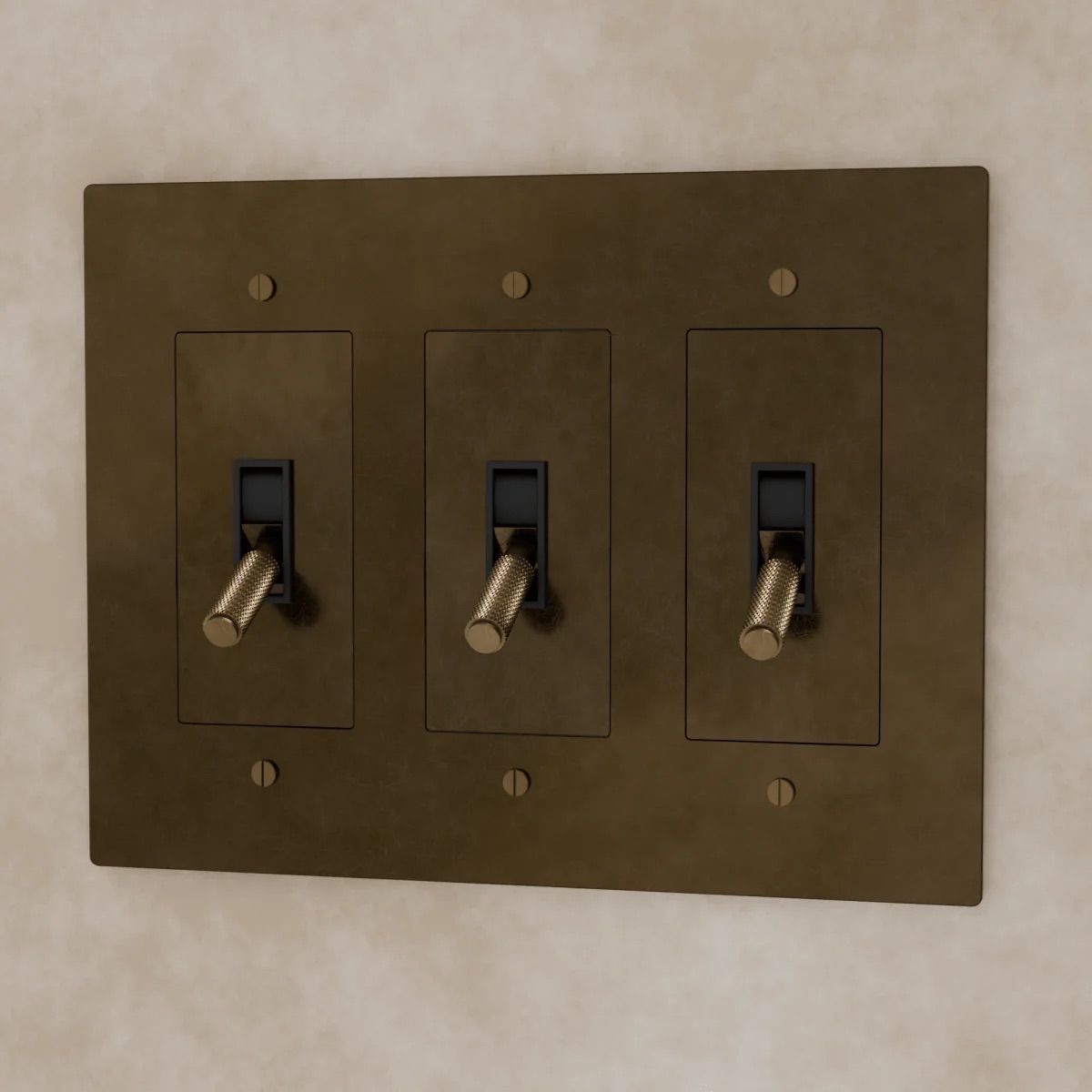 the-brass-toggle-switch-vintage-brass-with-patina-3-gang | Sofary Lighting