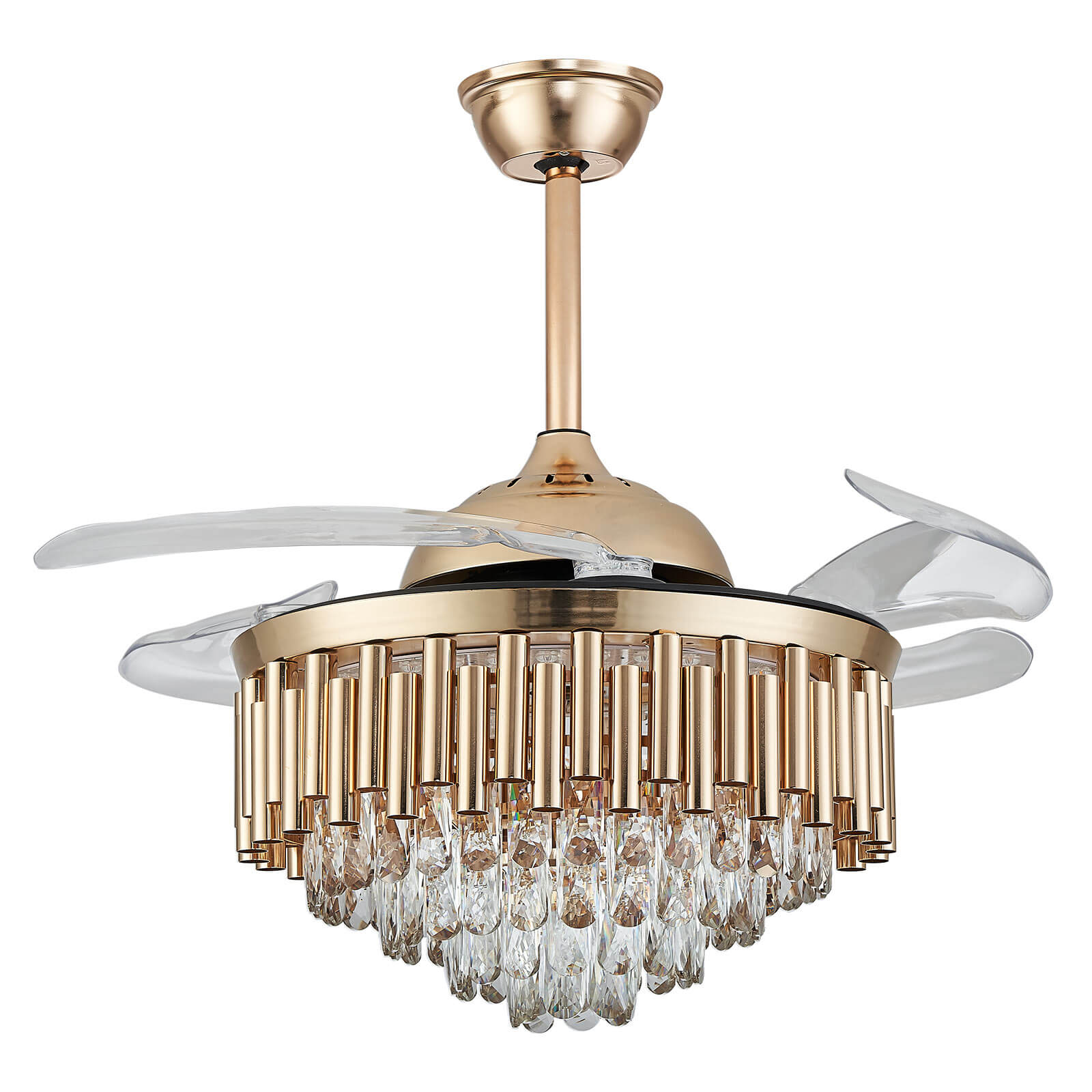 Top-Rated K9 Crystal Round Gold Retractable Fandelier