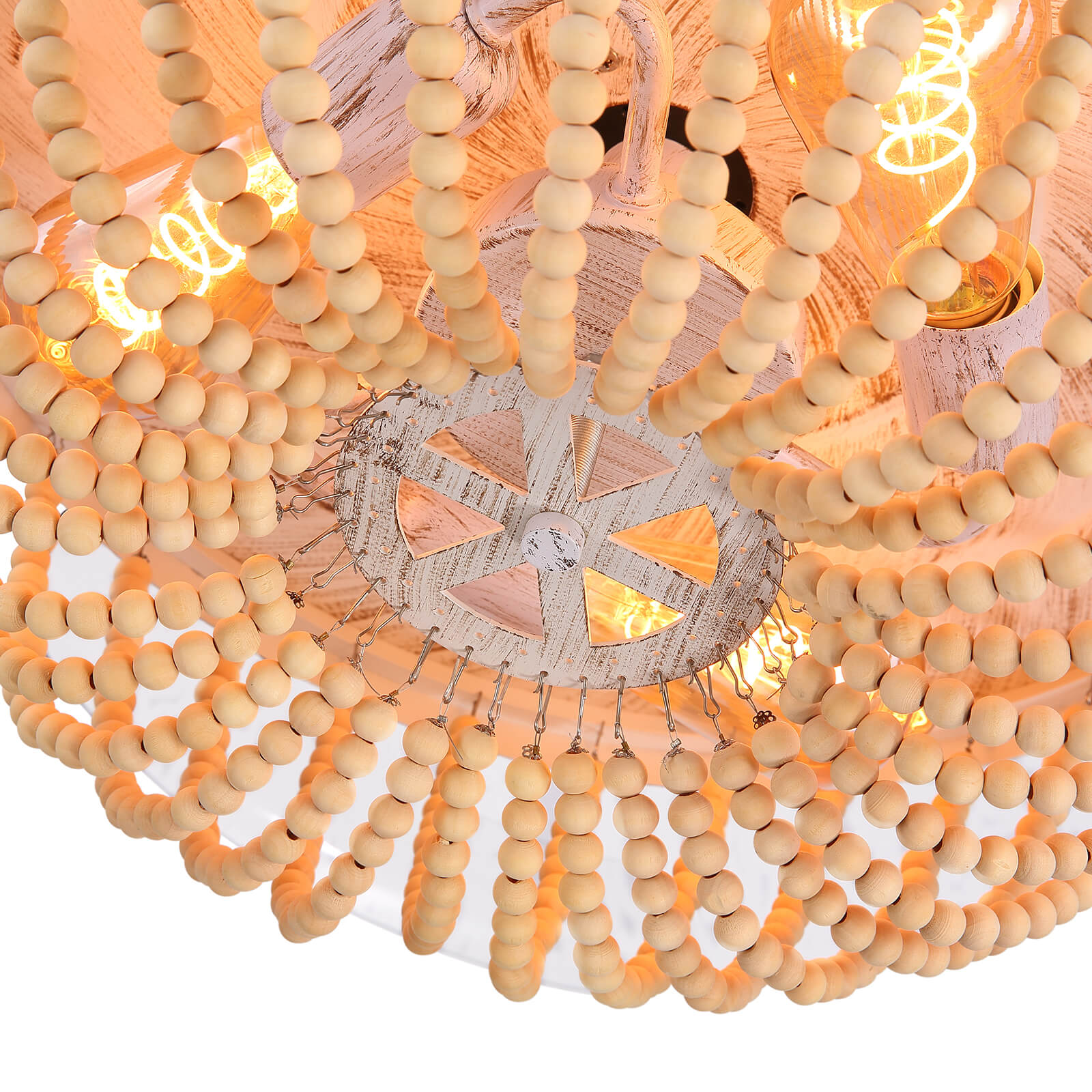 Wooden French Country Beaded Ceiling Fan Light