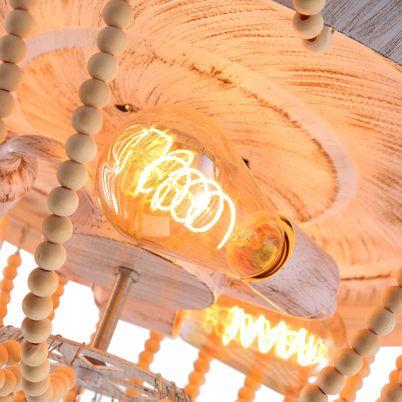 Wooden French Country Beaded Ceiling Fan Light