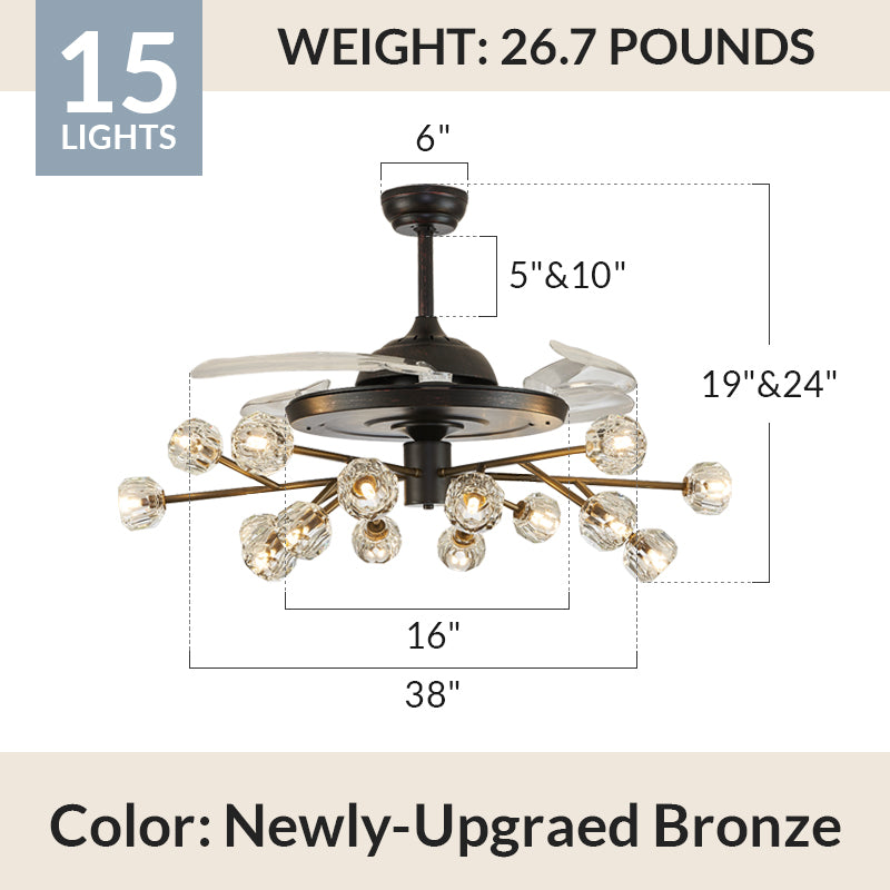 Newly-Upgraded Oil-Rubbed Bronze Vintage Crystal Fandelier