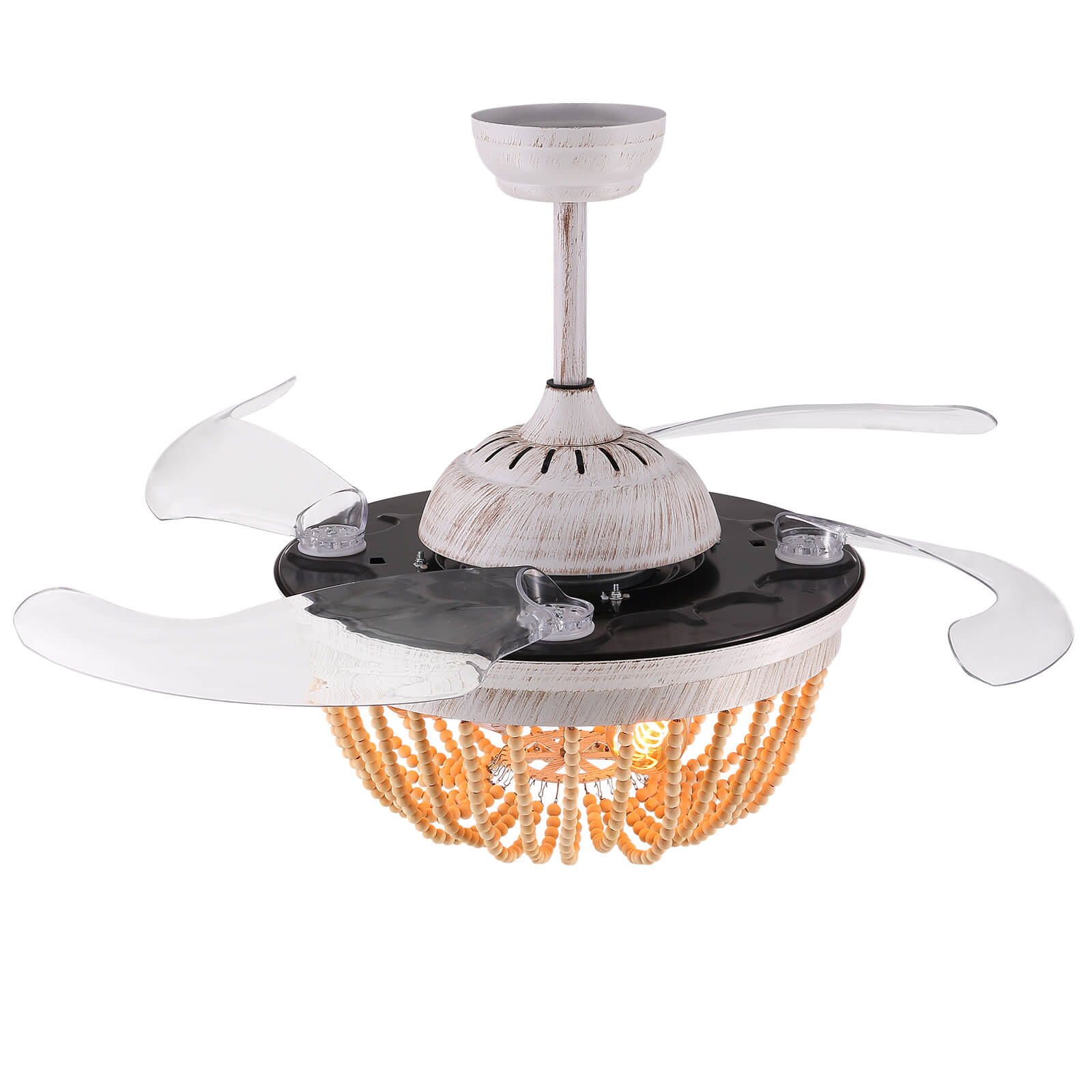 Wooden French Country Beaded Ceiling Fan Light