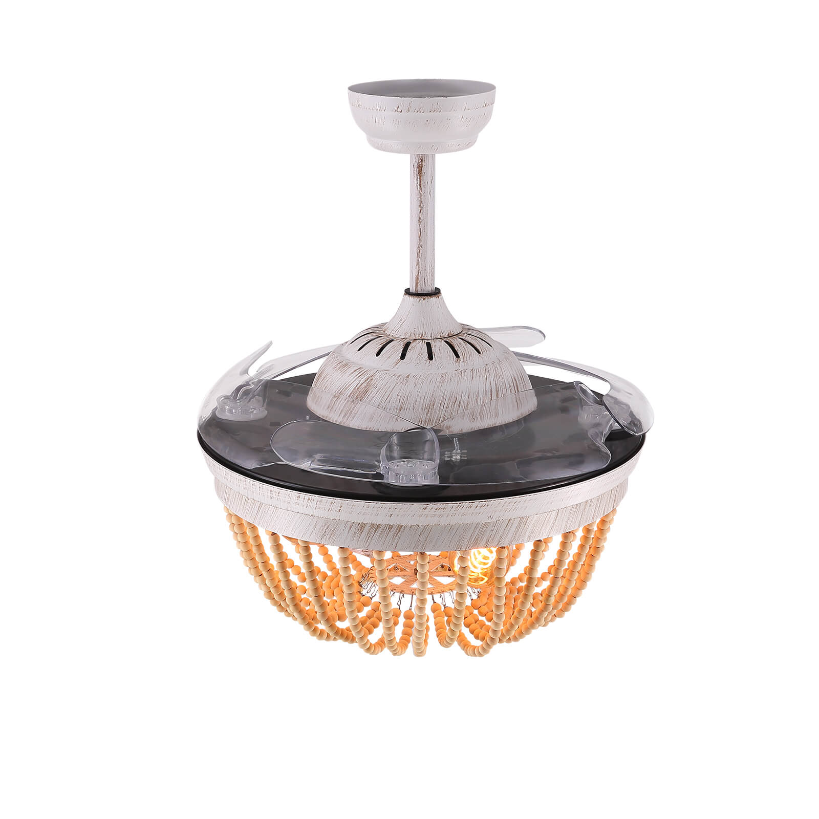 Wooden French Country Beaded Ceiling Fan Light