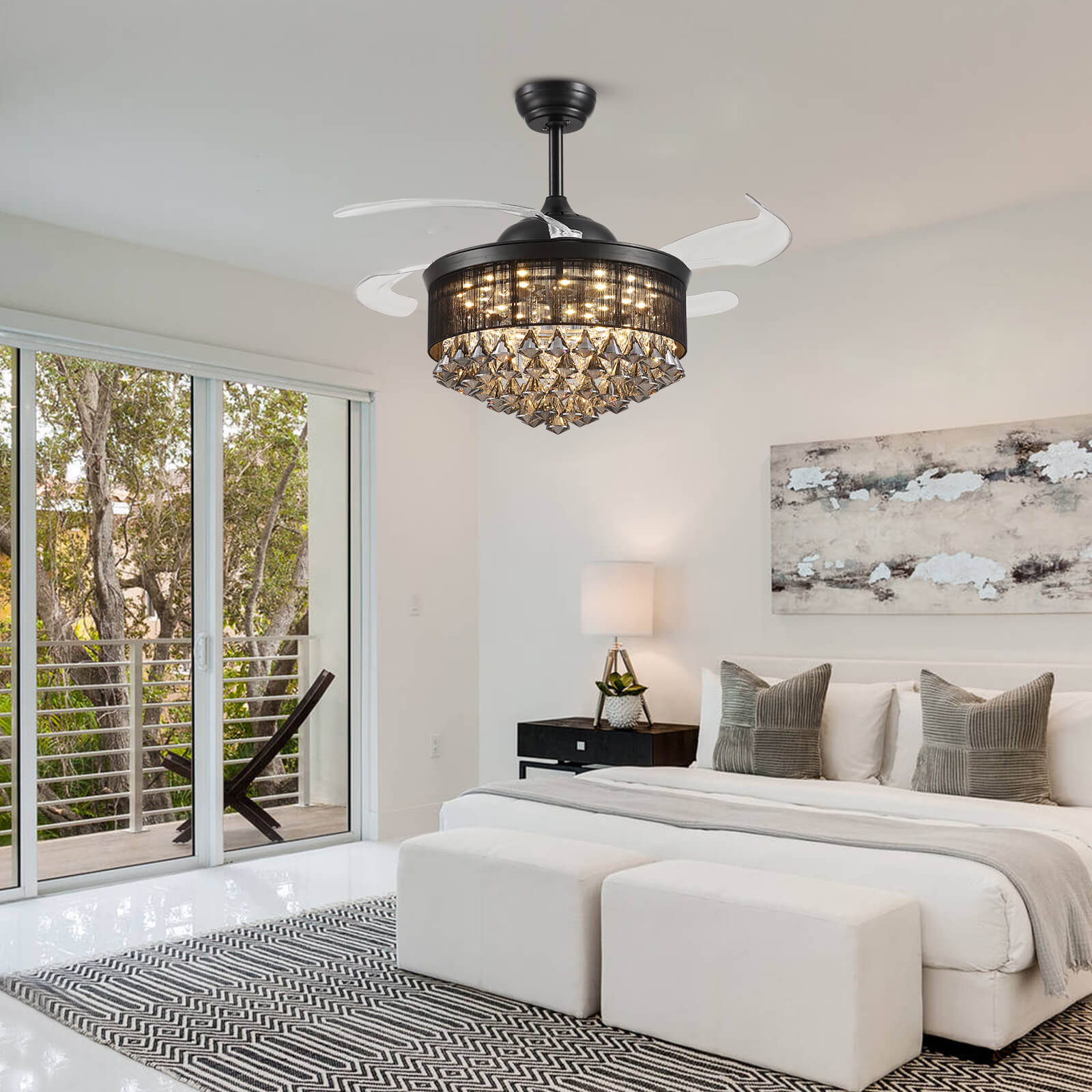 Luxury Black Crystal Fandelier 42''