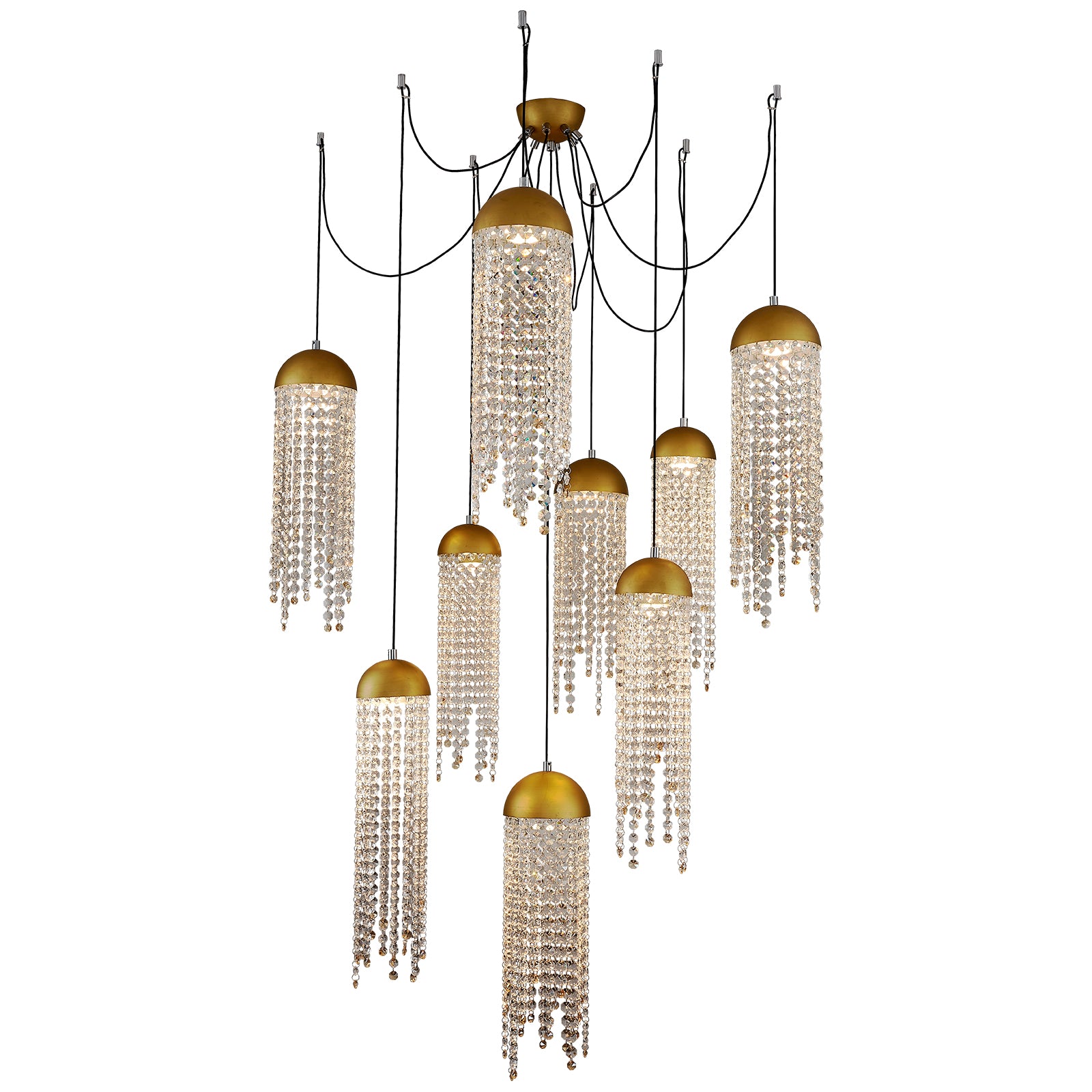 Gold Tassel Crystal Chandelier 9 Lights
