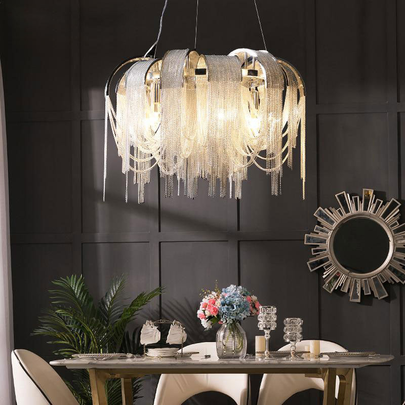 Modern-Chrome-Metal-Frame-Tassel-Round-Chandelier