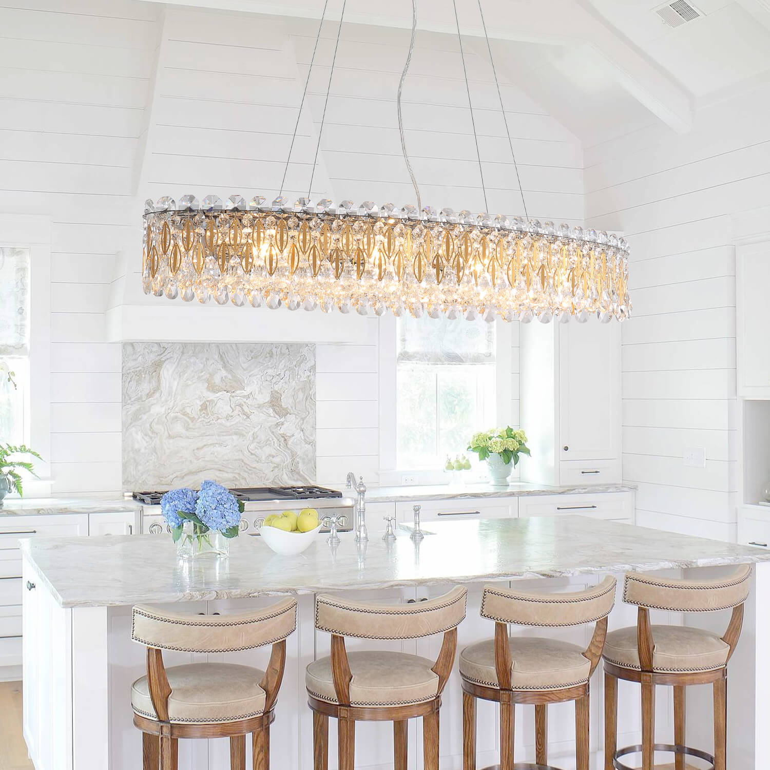 Golden Aluminum Piece Octagonal Column Frame Crystal Chandelier