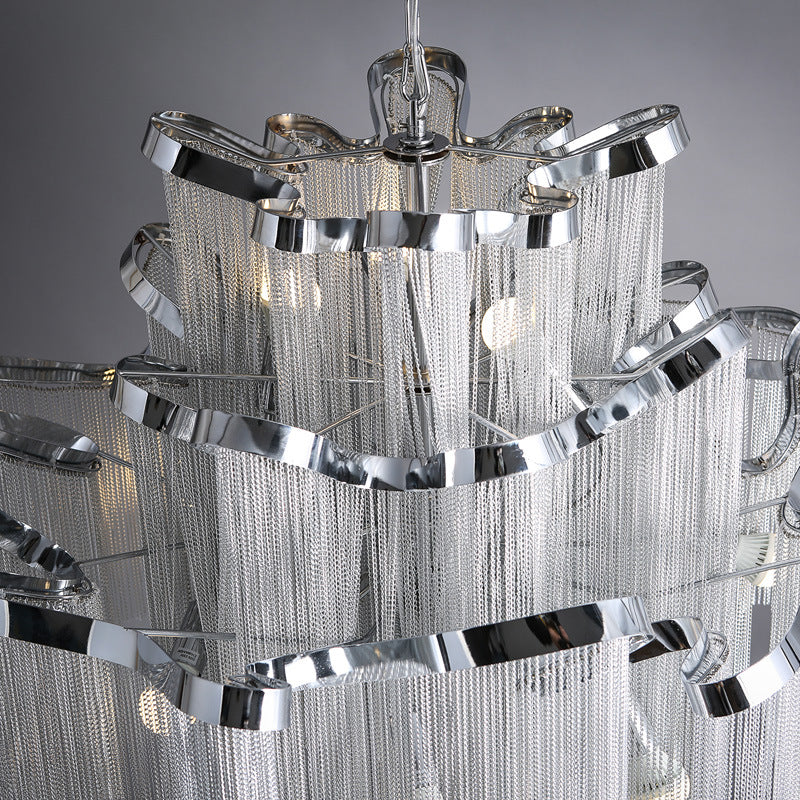 Vintage-Chrome-Metal-Frame-Tassel-Chandelier