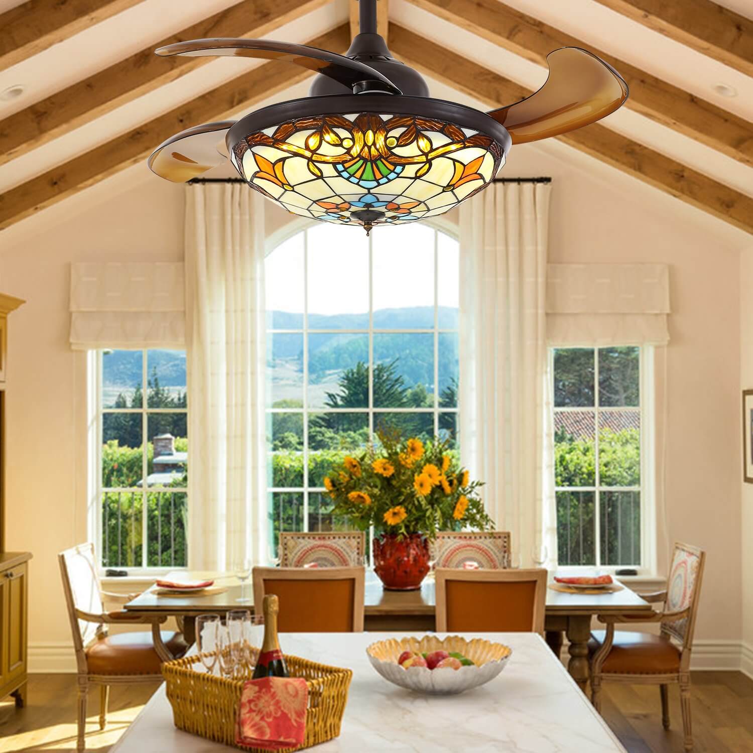 MOOONI-Ceiling-Fan-Chandelier-Matte-Black-Retractable-Tiffany-Fandelier-Brown-Blades-Living-Room