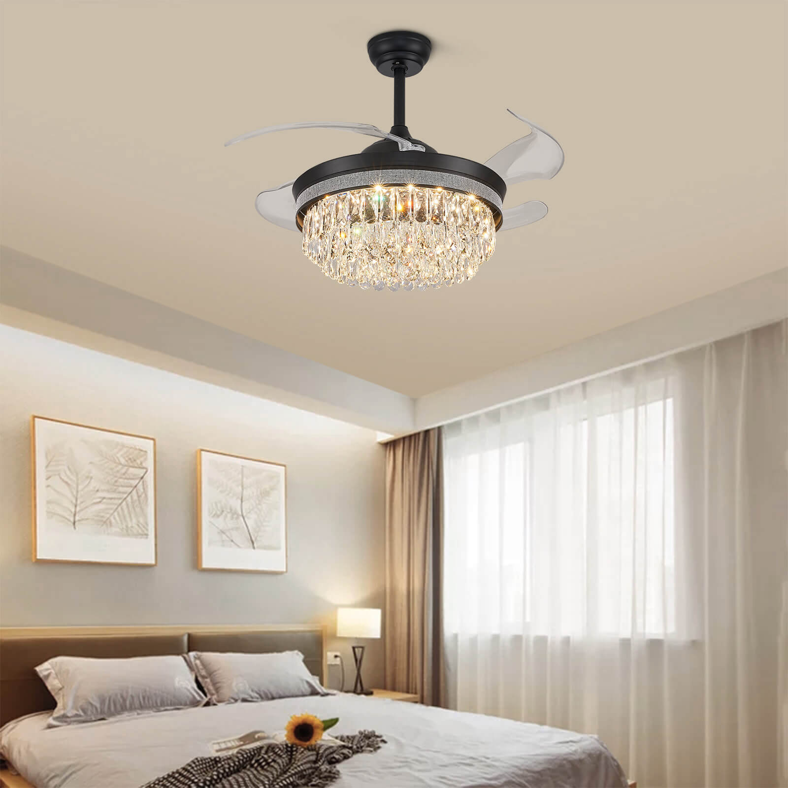 Top Rated Matt Black Retractable Crystal Fandelier